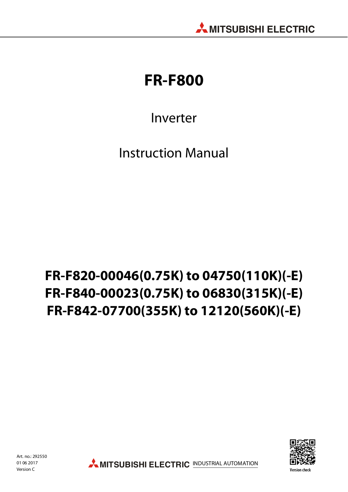 Mitsubishi FR-F820-00630, FR-F820-00046, FR-F820-00770, FR-F820-00930, FR-F820-01250 Instruction Manual