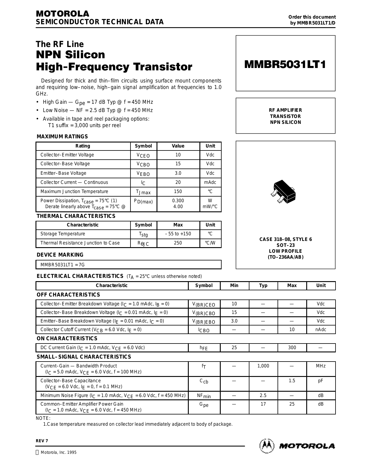 Motorola MMBR5031LT1 Datasheet