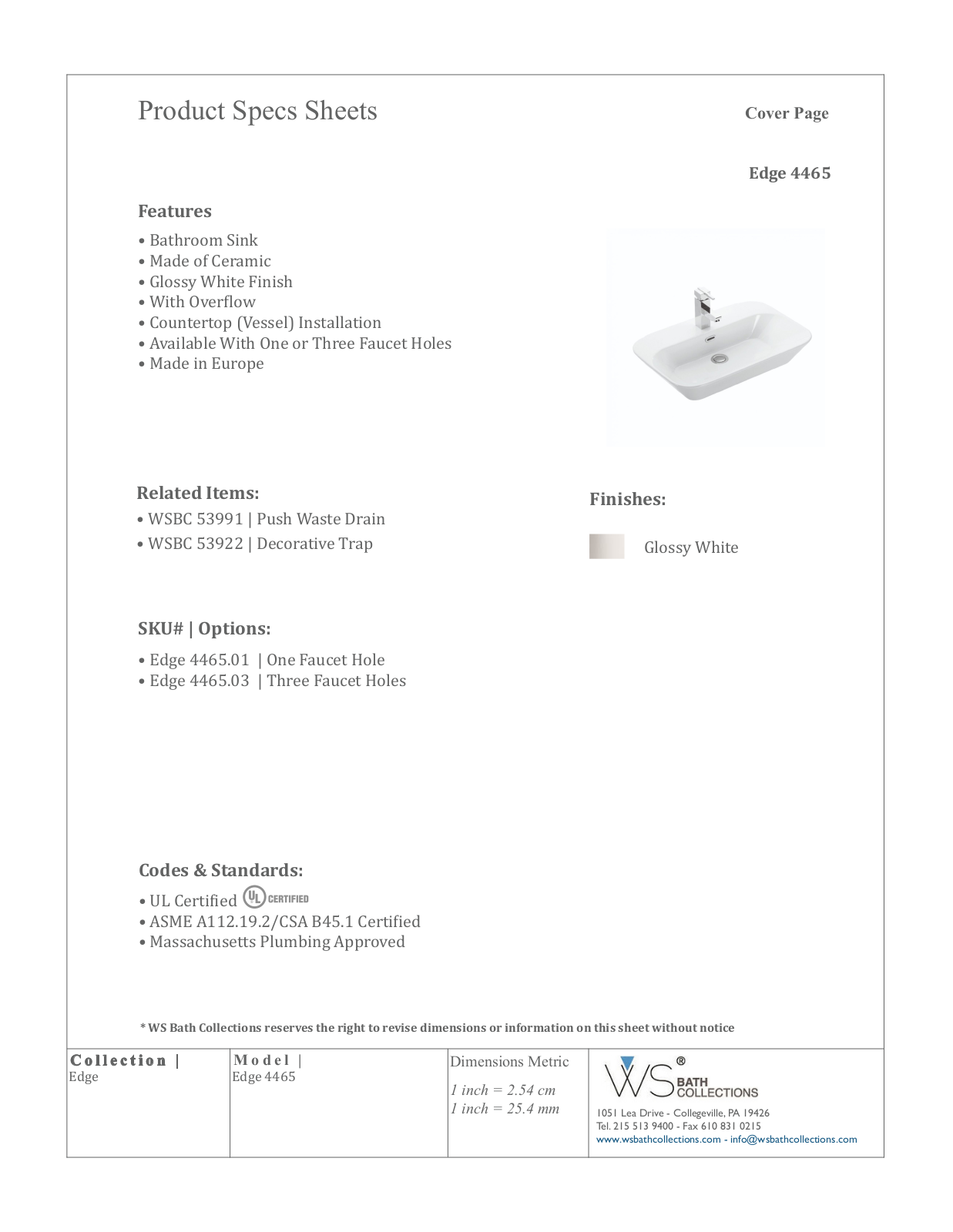 WS Bath Collections WSO3428 Specifications - ManualMachine.com