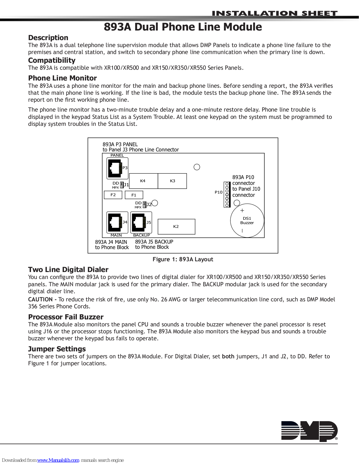 DMP Electronics 893A Installation Sheet