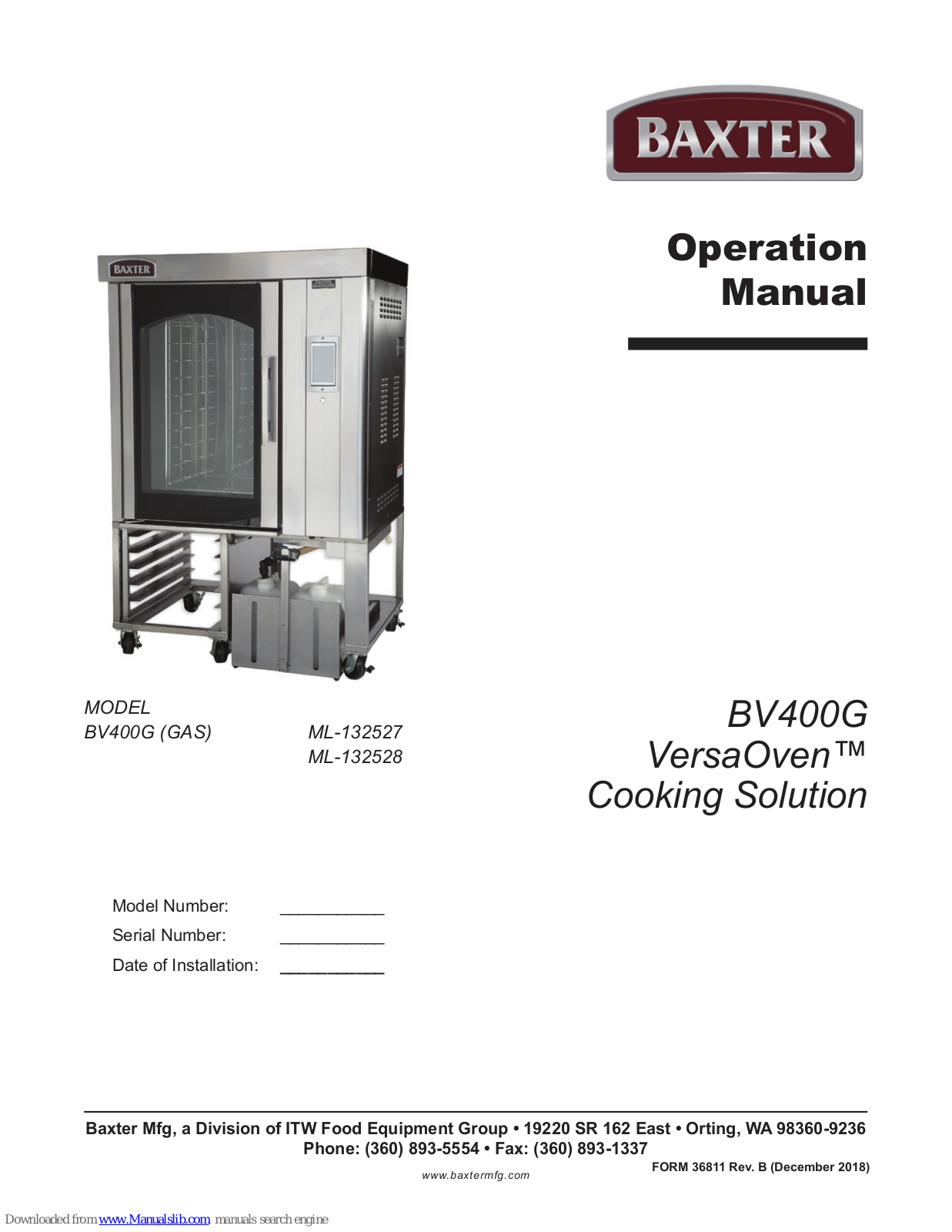 baxter BV400G VersaOven, ML-132527, ML-132528 Operation Manual