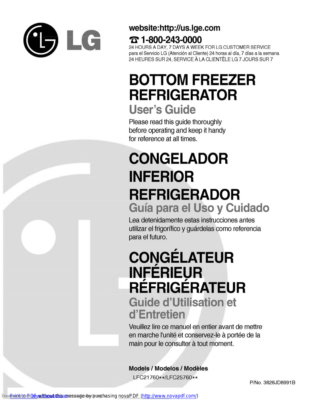 LG LFD25860SB, LFC25760SB, LFC25760TT, LFD21860ST, LFD25860SW User Manual