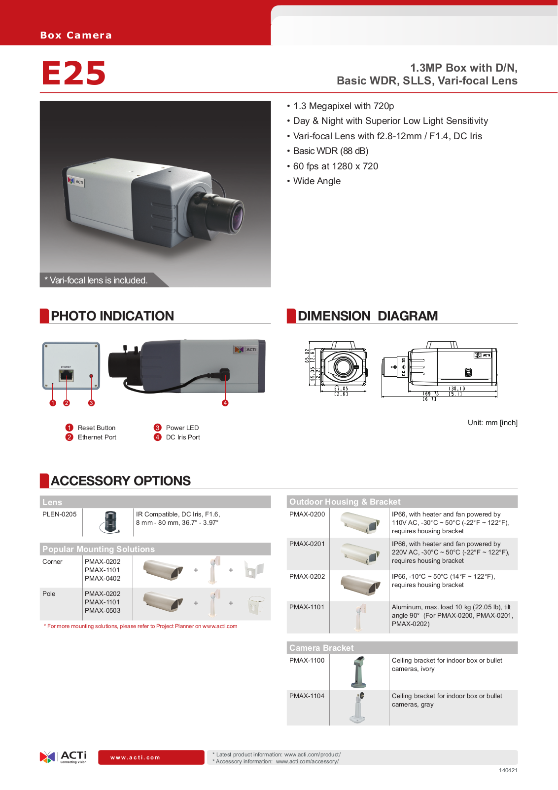 ACTi E25 Specsheet