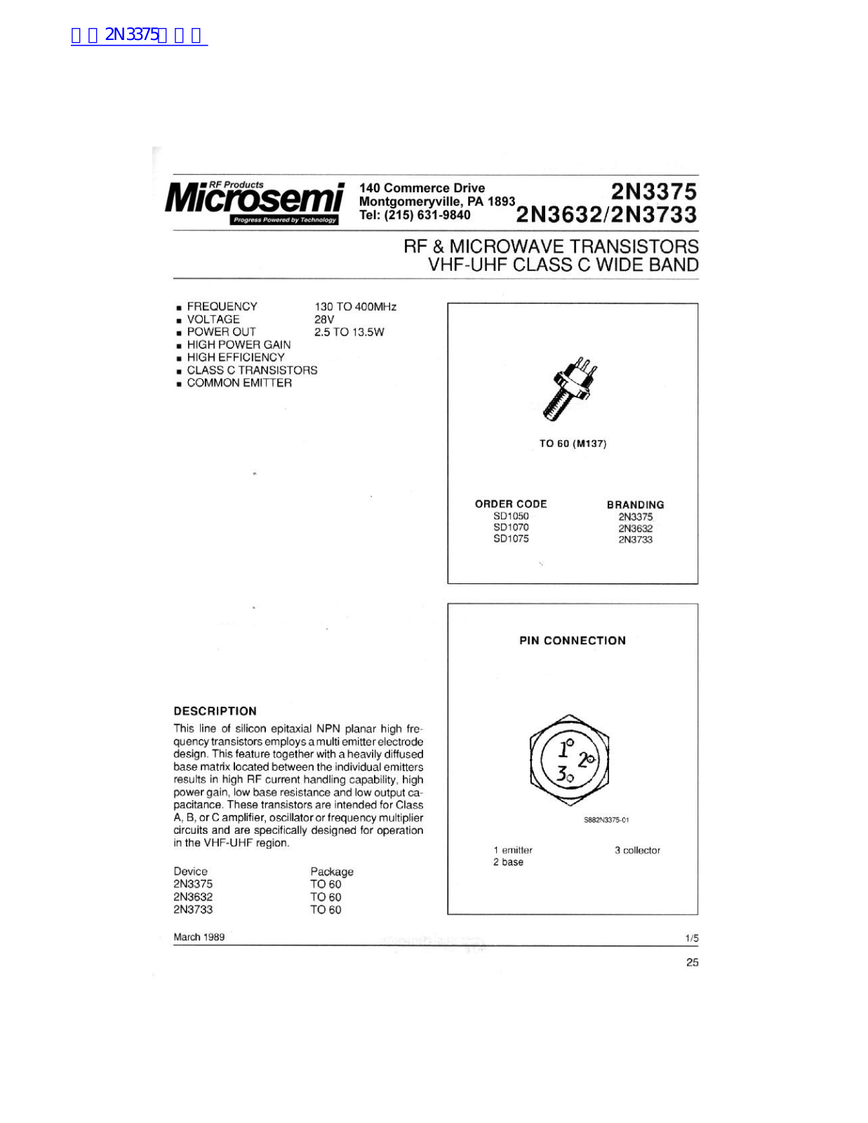 Microsemi 2N2275 User Manual