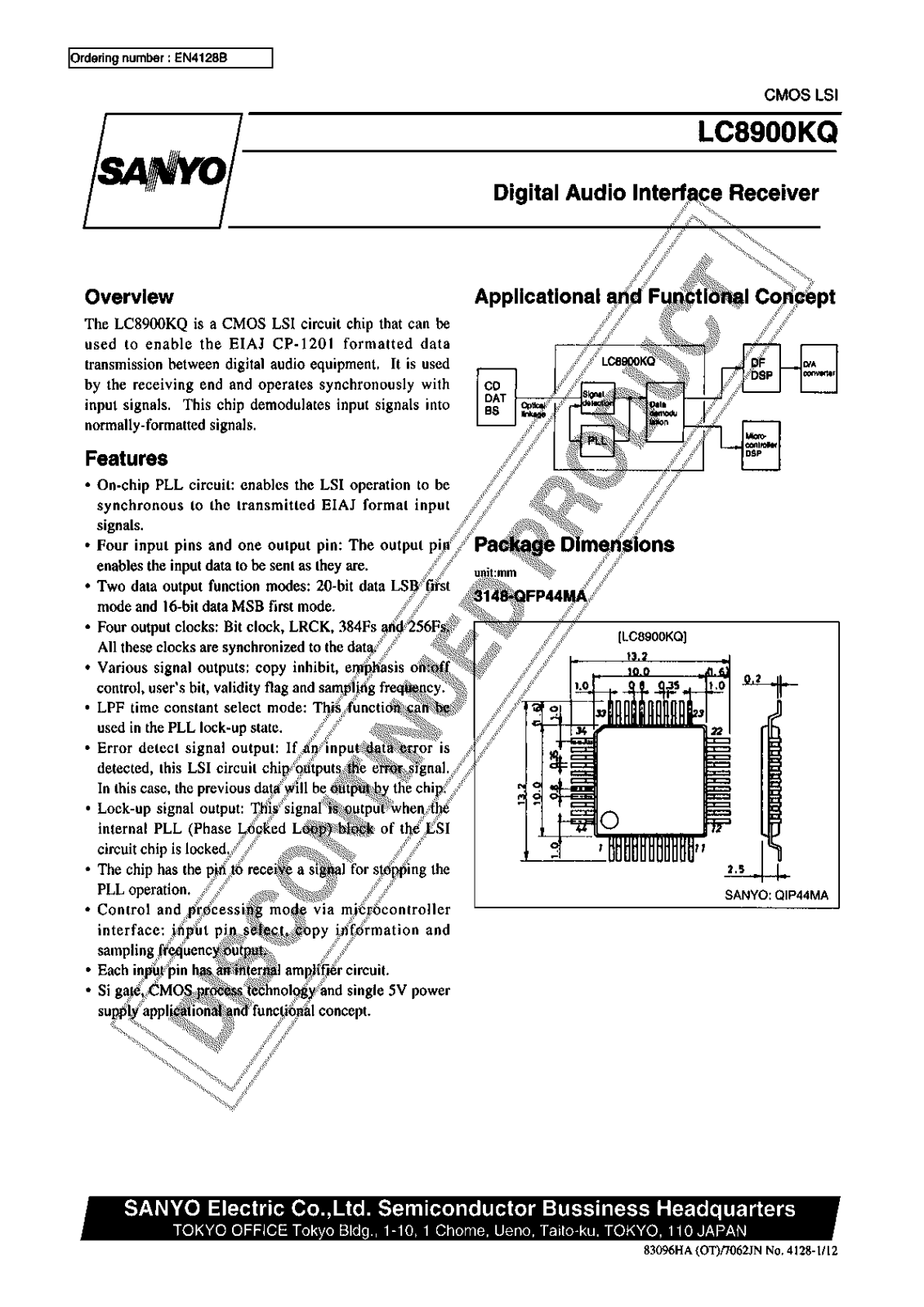 Sanyo LC8900KQ Specifications