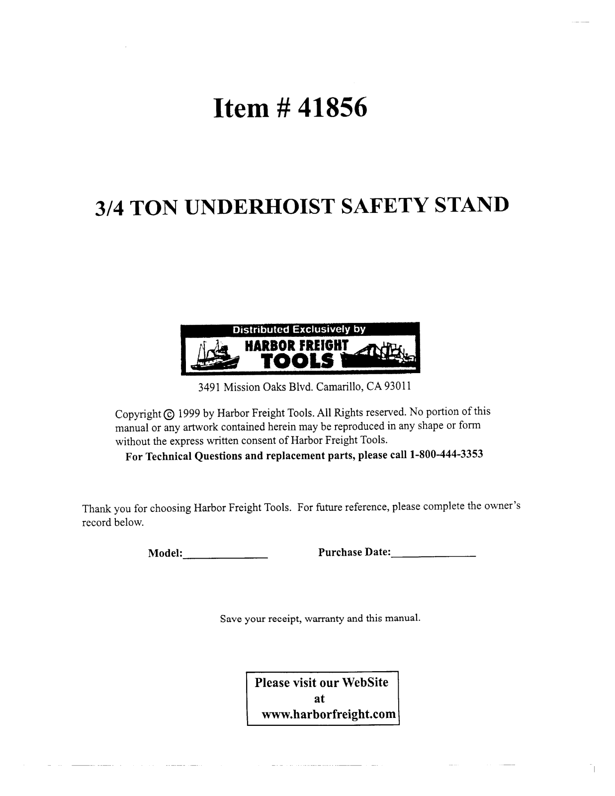 Harbor Freight Tools 41856 User Manual