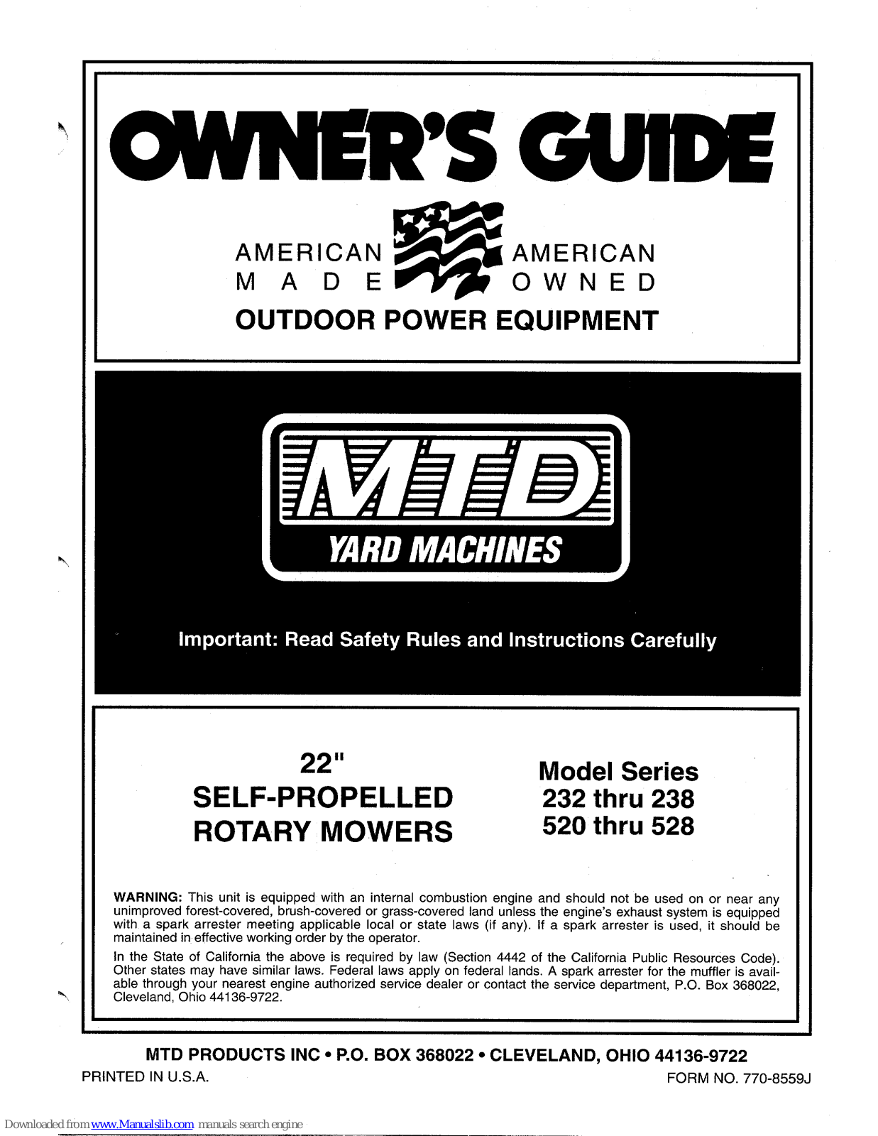 MTD 232 thru 238, 520 thru 528 Owner's Manual