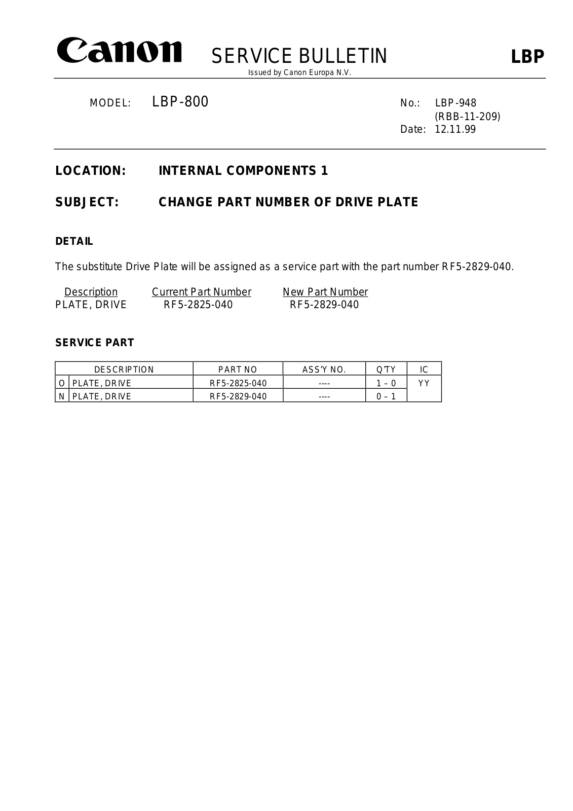 CANON lbp-948 SERVICE BULLETIN