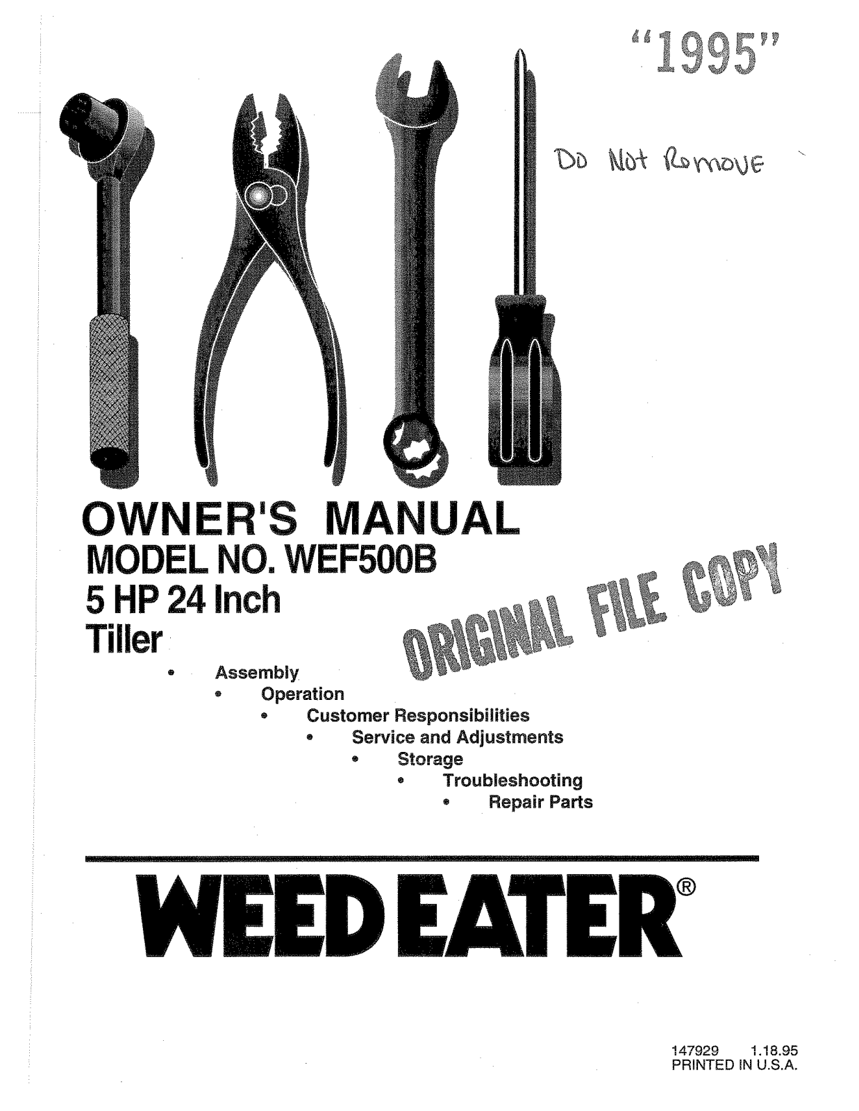 Weed Eater WEF500B, 147929 User Manual