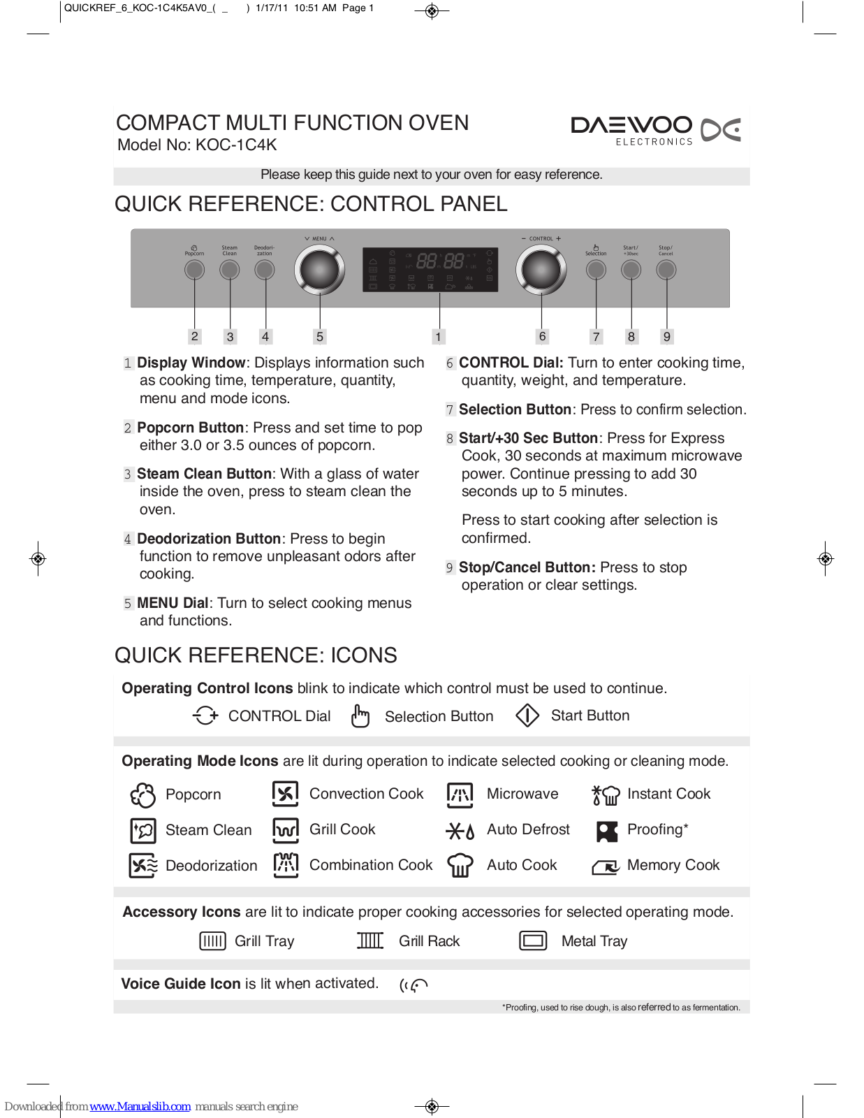 Daewoo KOC-1C4K Quick Reference