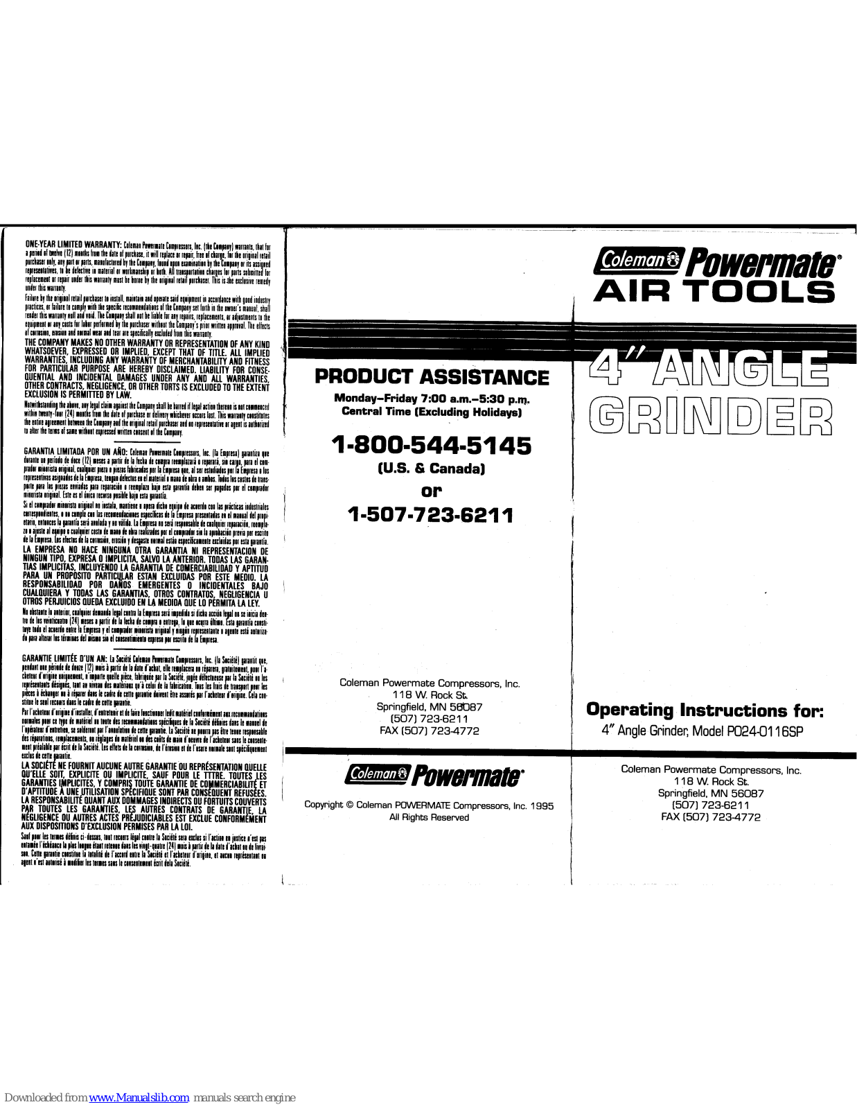 Coleman Powermate P024-0116SP Operating Instructions Manual