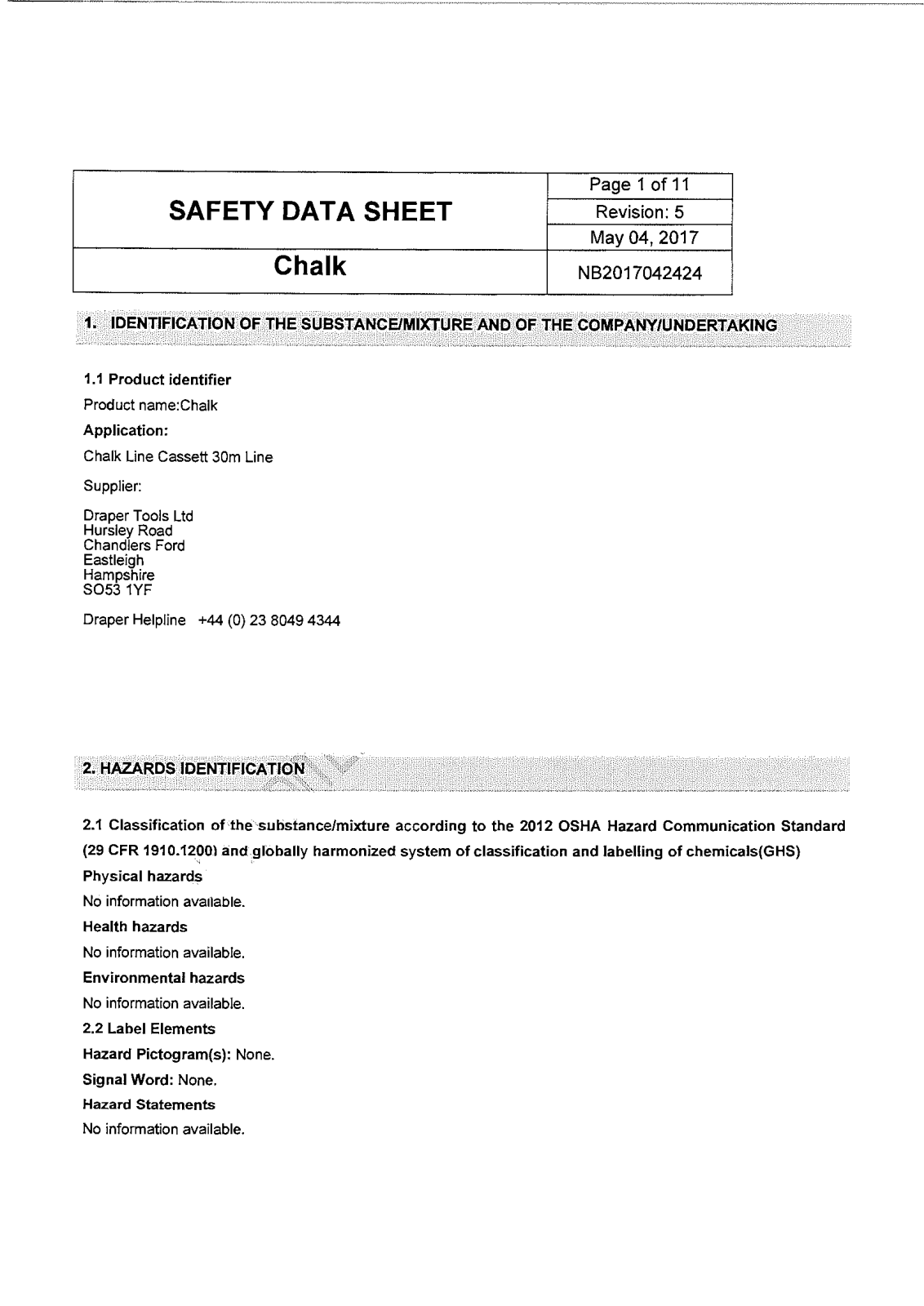Draper CL30 Data Sheet - ManualMachine.com