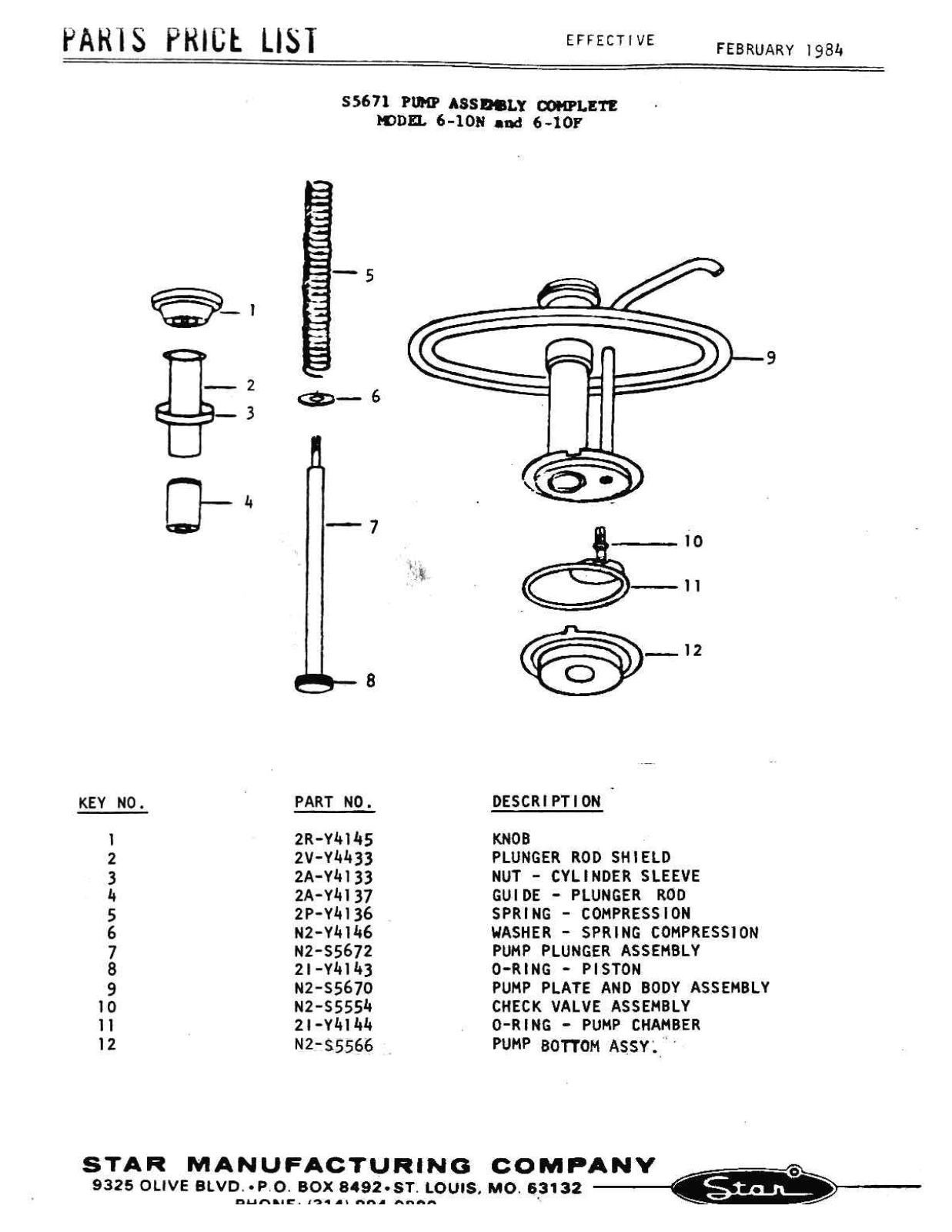 Star 6-10N PARTS LIST