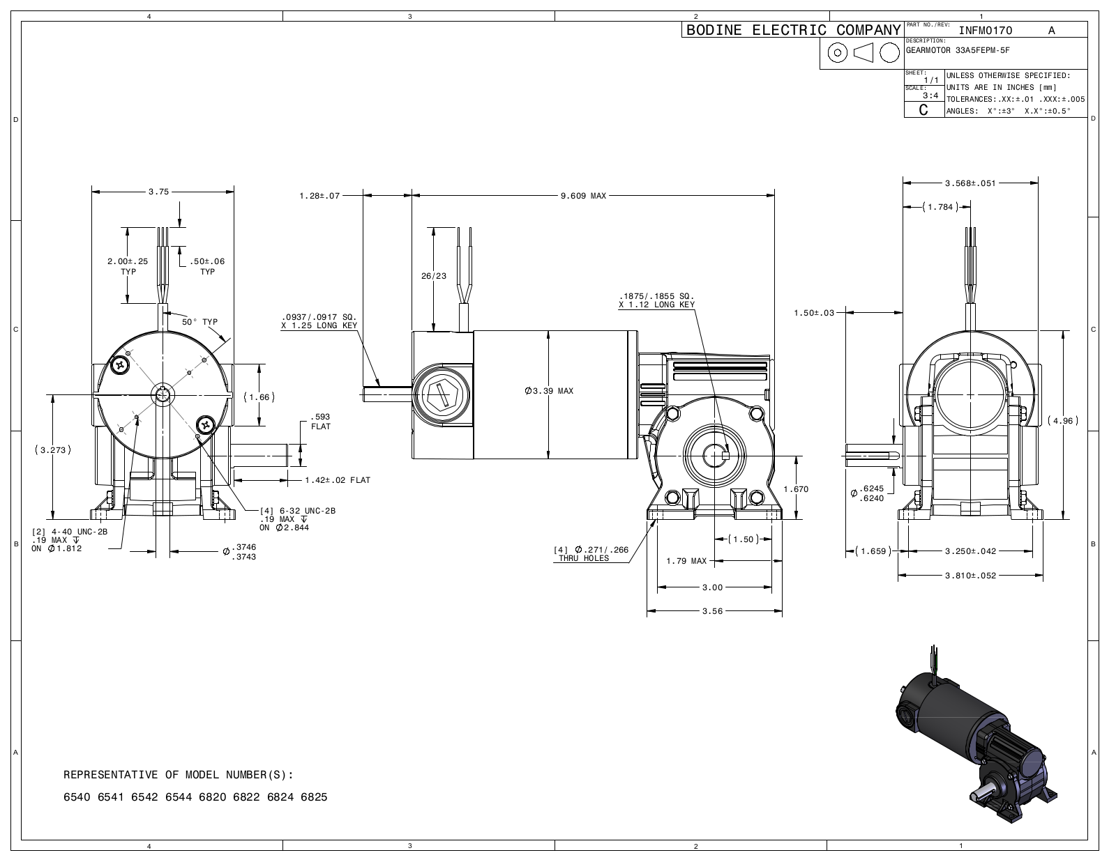 Bodine 6540, 6541, 6542, 6544, 6820 Reference Drawing