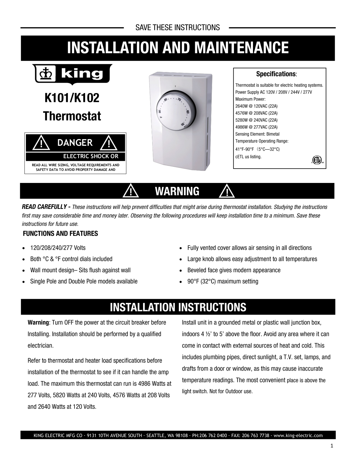 KING K102 User Manual