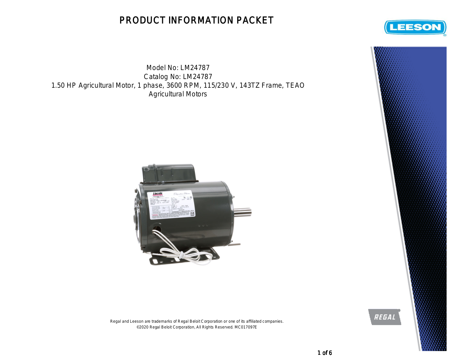 Leeson LM24787 Product Information Packet