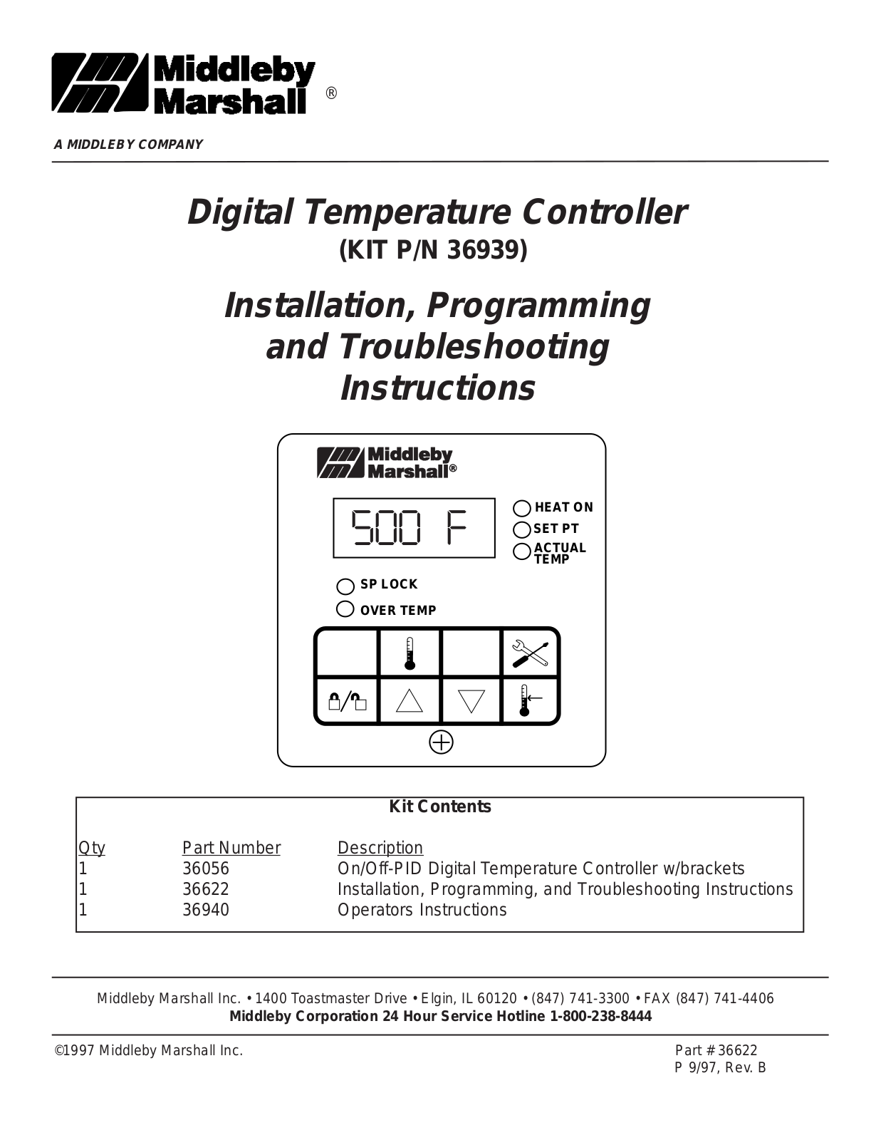 Middleby Marshall KIT P-N 36939 User Manual