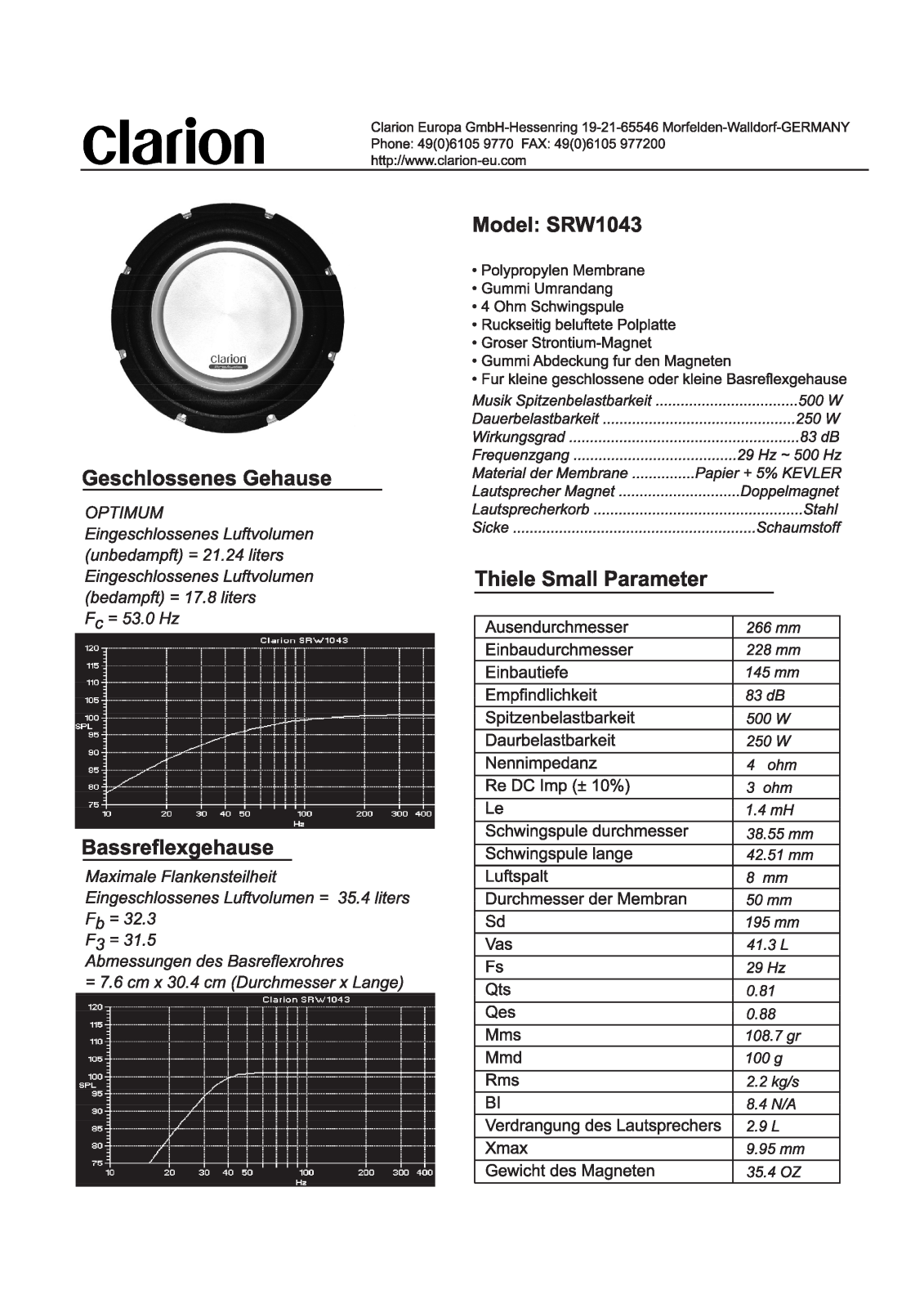 Clarion SRW1043 DATASHEET