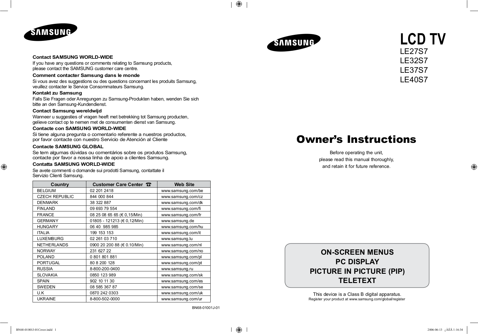 Samsung LE32S71B User Manual