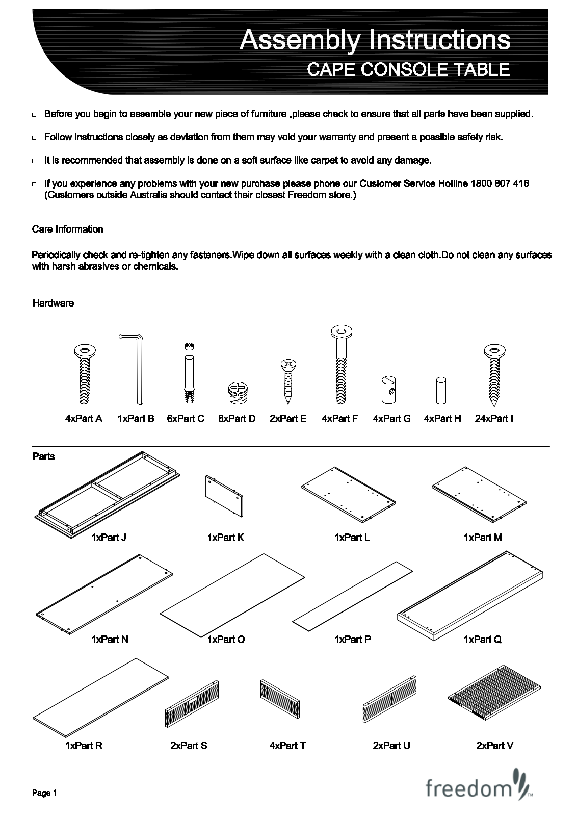 Freedom Cape Console Table Assembly Instruction