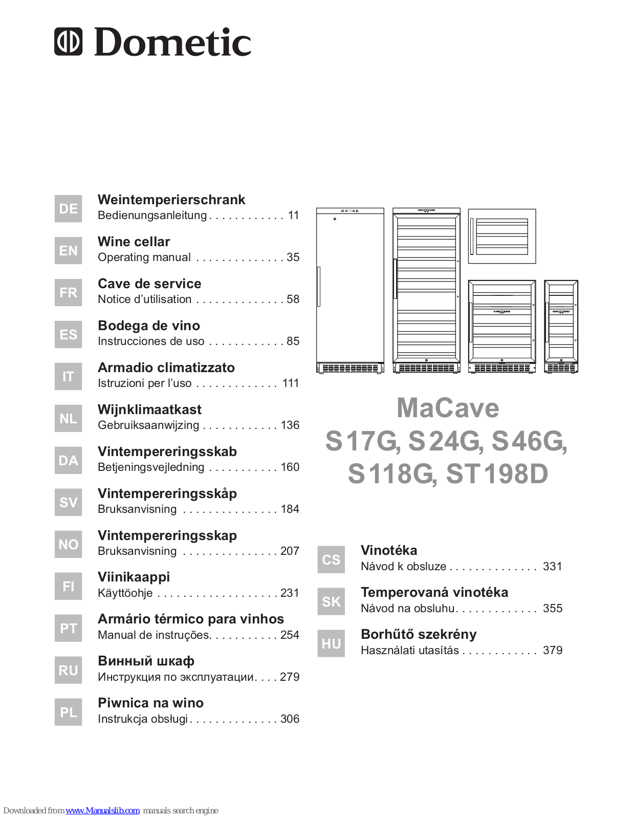 Dometic MaCave S17G, MaCave S46G, MaCave S24G, MaCave S118G, MaCave ST198D Operating Manual