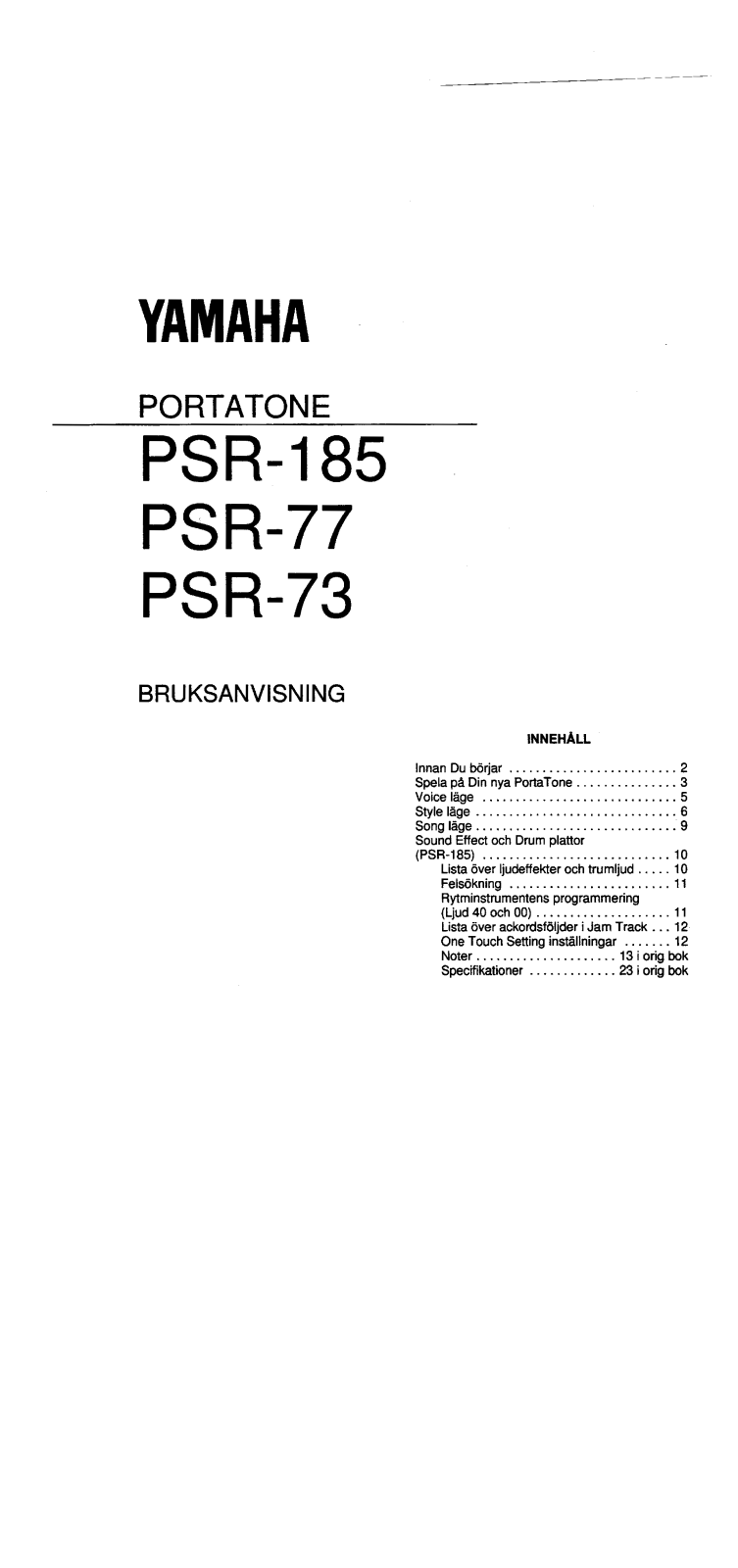 Yamaha PSR-185, PSR-77, PSR-73 User Manual