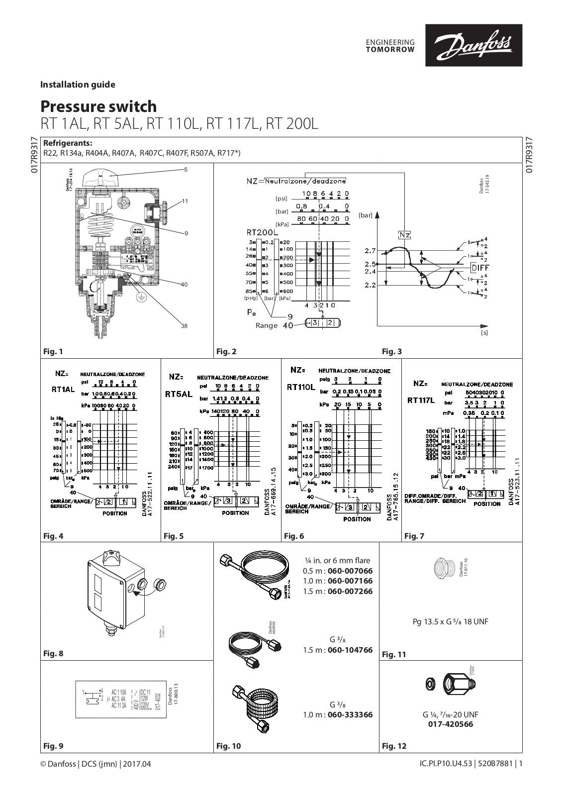 Danfoss RT 1AL, RT 5AL, RT 110L, RT 117L, RT 200 Installation guide