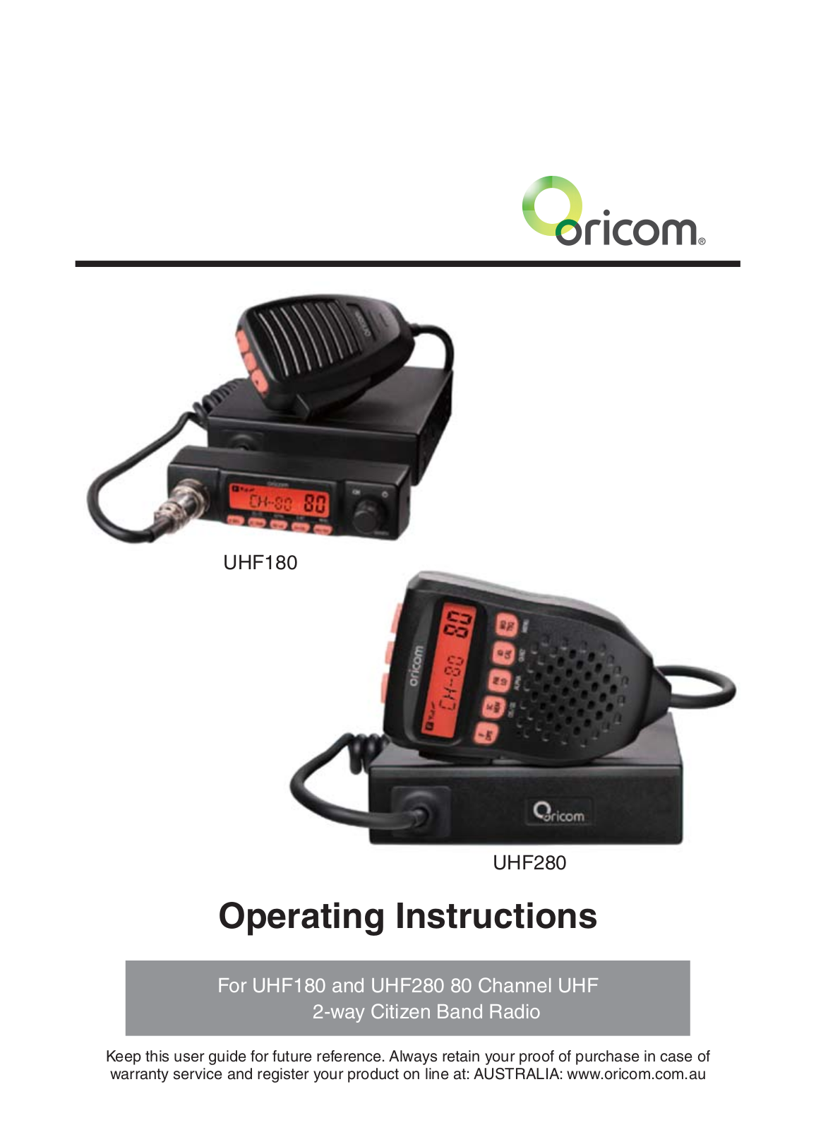 Oricom UHF280, UHF180 User Manual