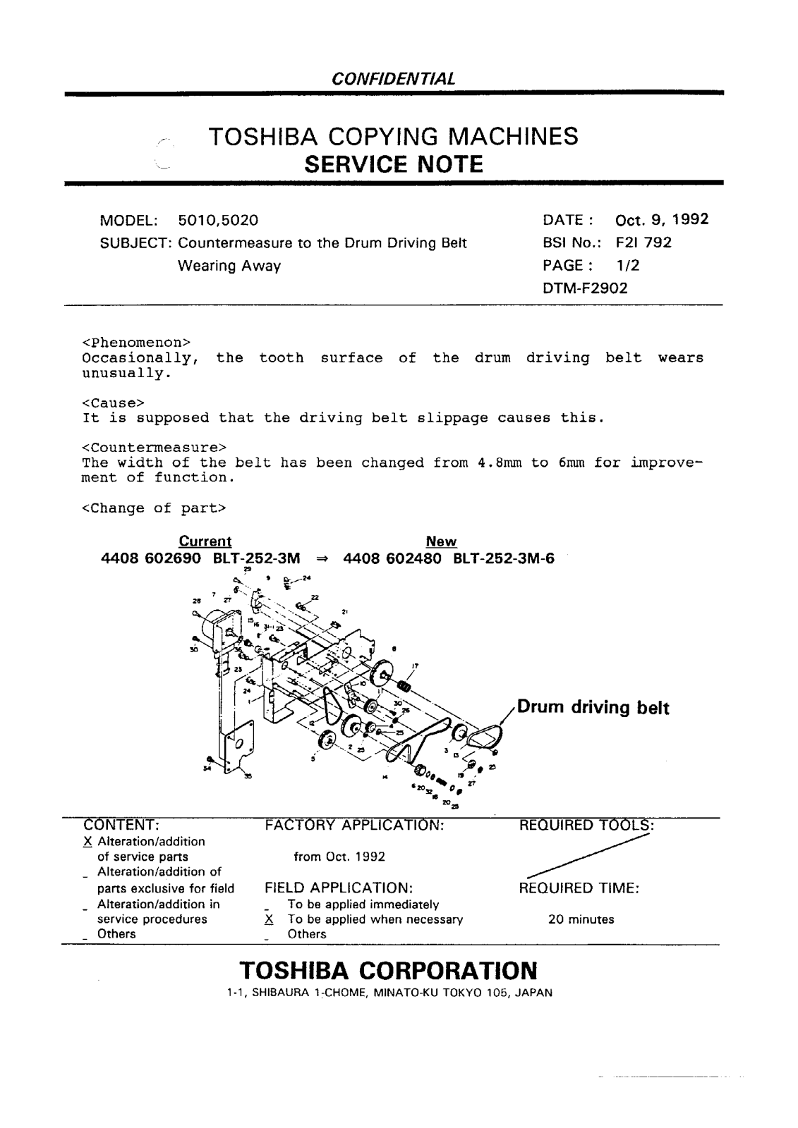 Toshiba f2i792 Service Note