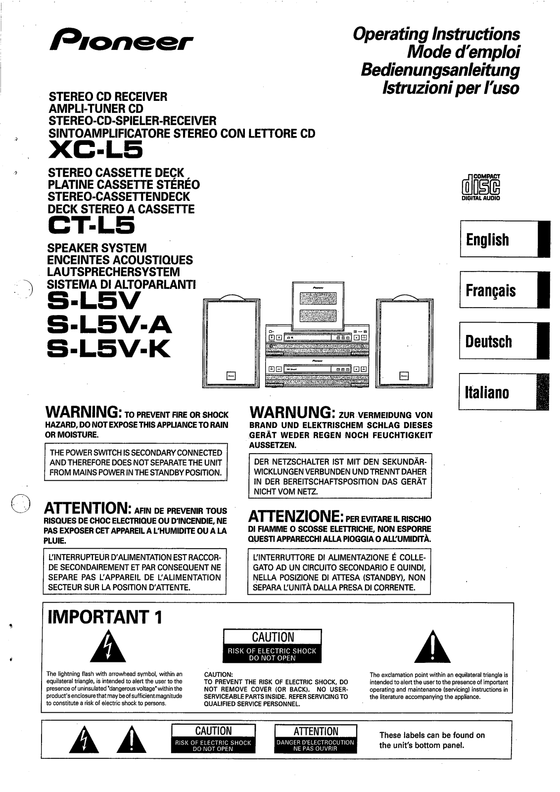 Pioneer S-L5V, S-L5V-K, CT-L5 Manual