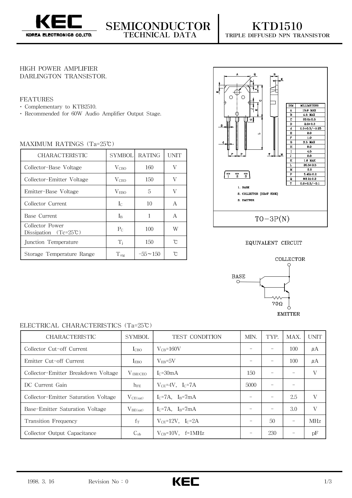 KEC KTD1510 Datasheet