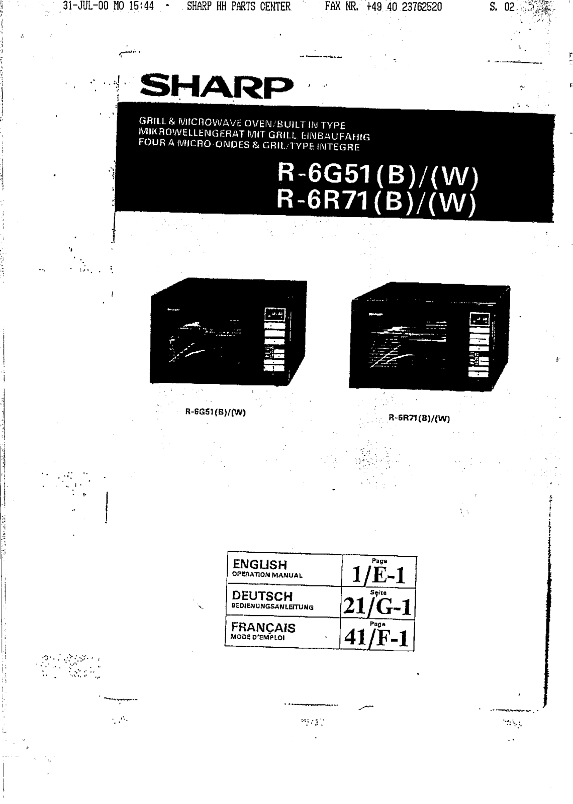 Sharp R-6G51, R-6R71 User Manual