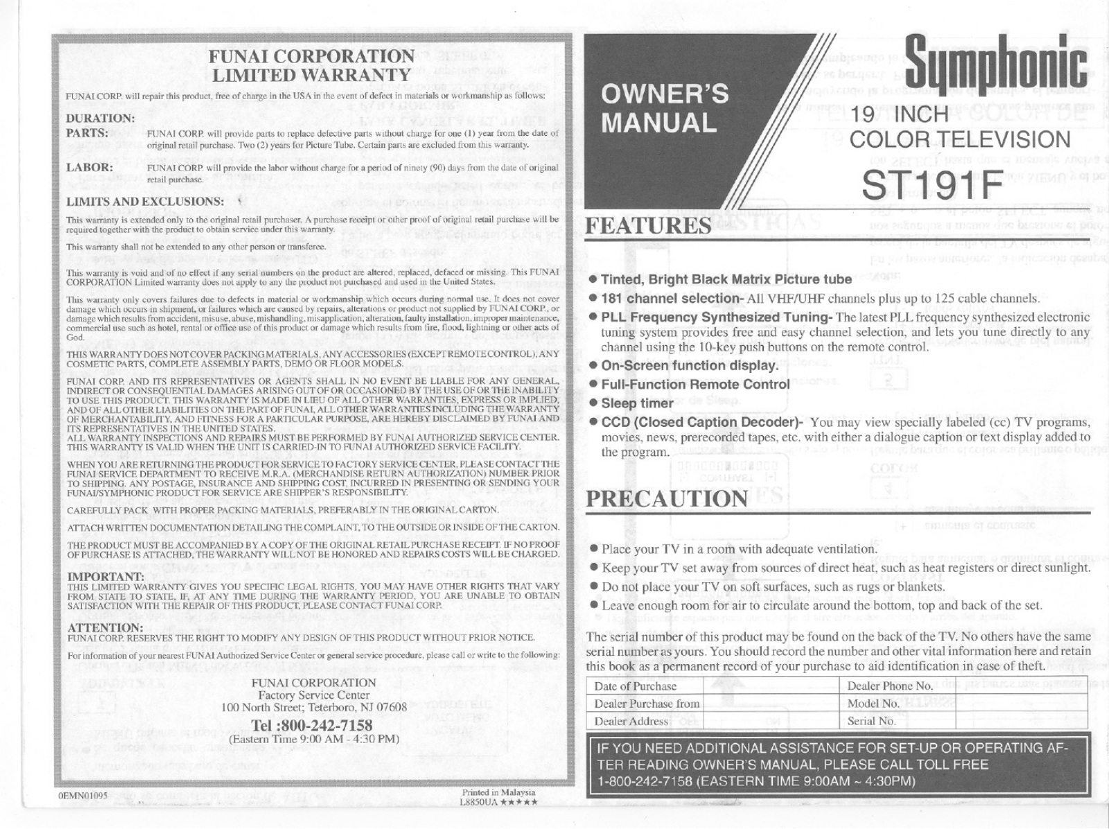 FUNAI ST191F, ST191F User Manual