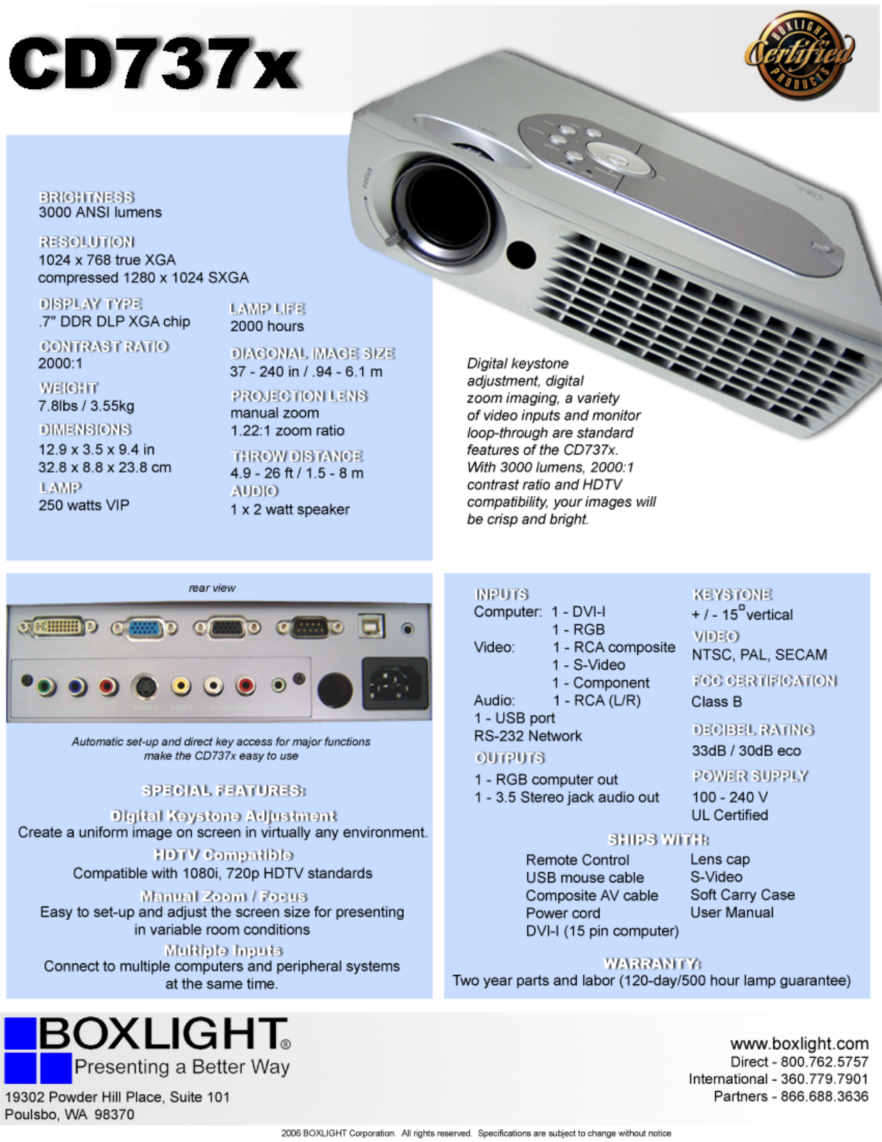 Boxlight CD-737x Product Sheet