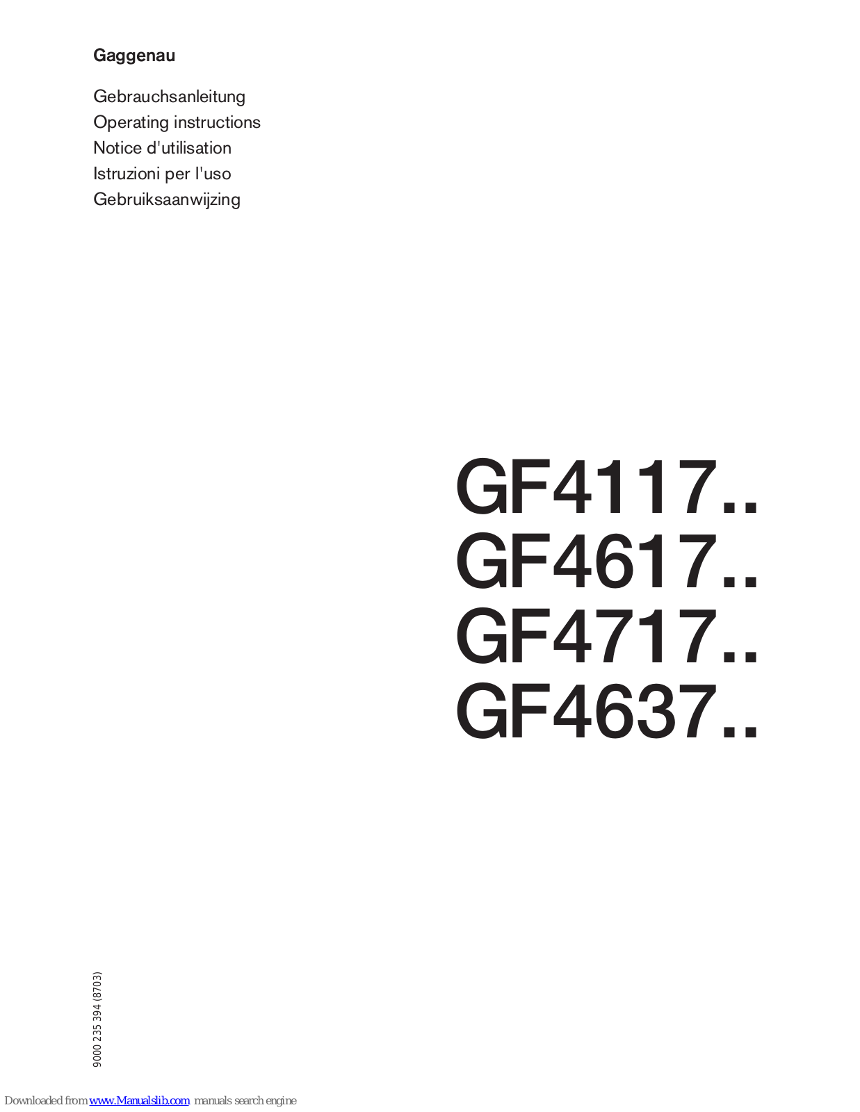 Gaggenau GF4117 series, GF4637 series, GF4617 series, GF4717 series Operating Instructions Manual