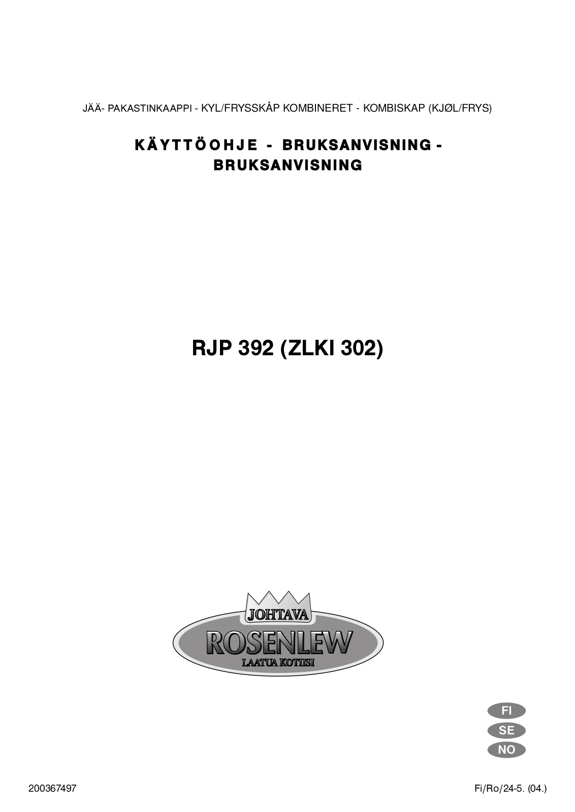 Rosenlew RJP392 User Manual