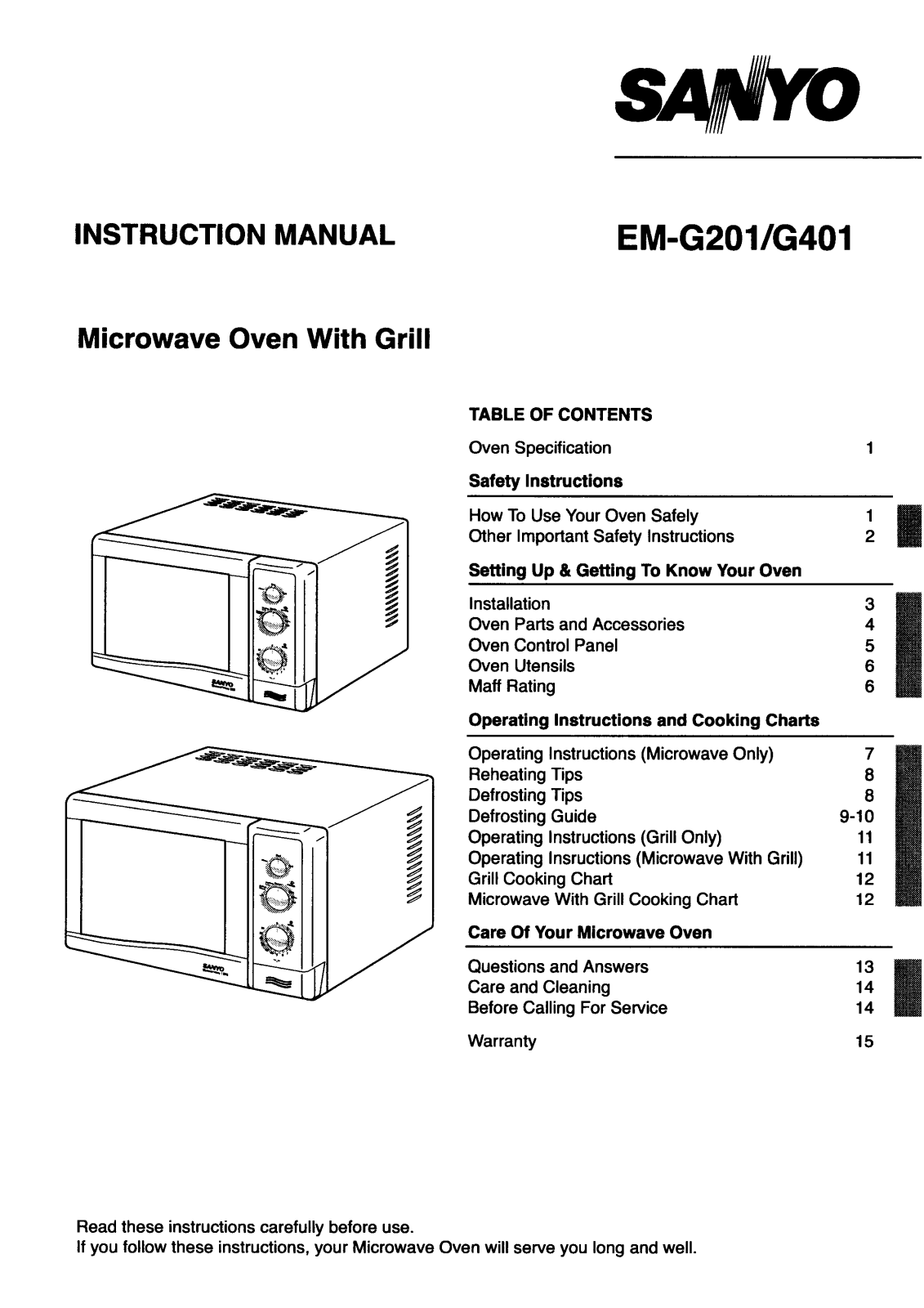 Sanyo EM-G201, EM-G401 Instruction Manual