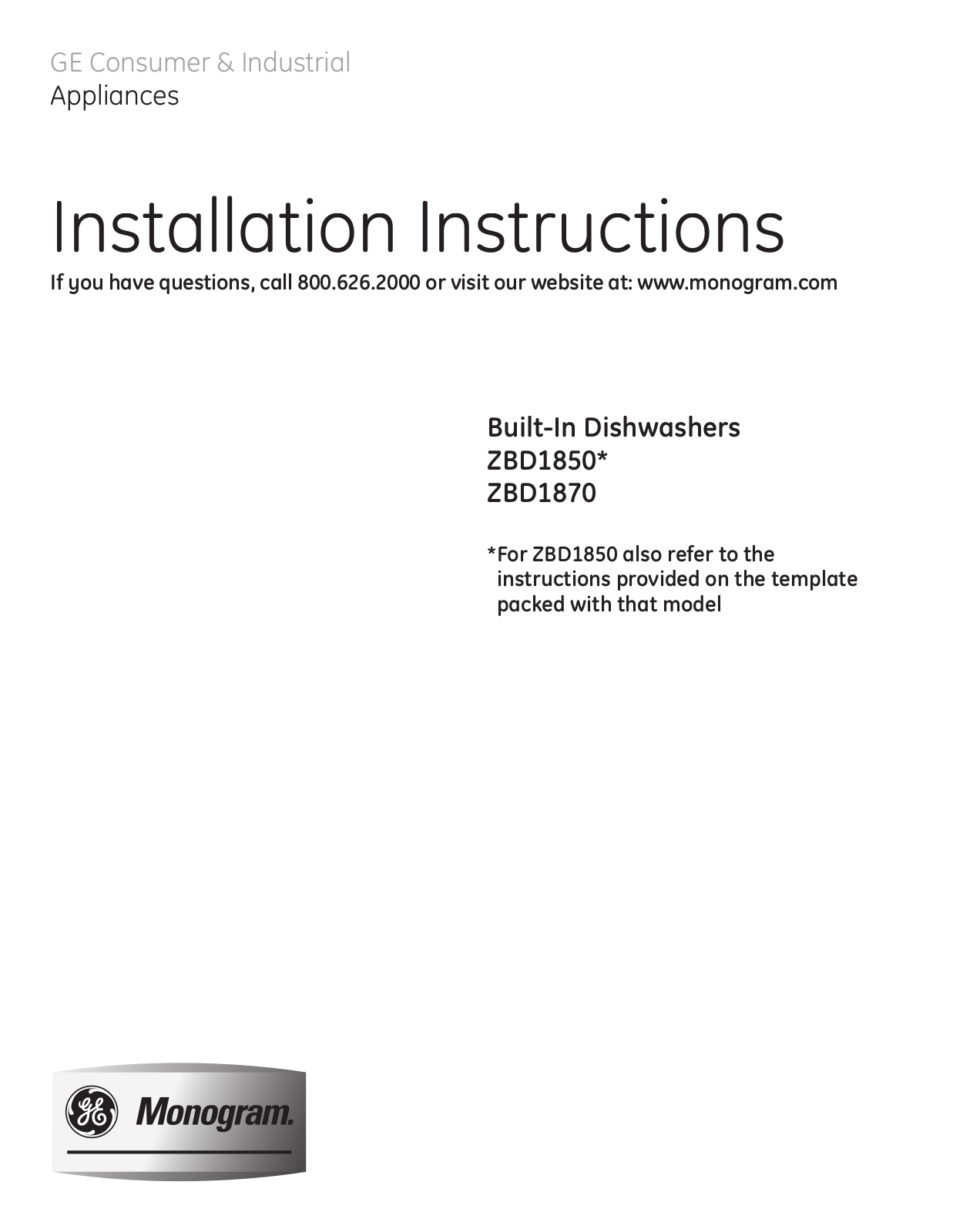 GE ZBD1870NSS User Manual