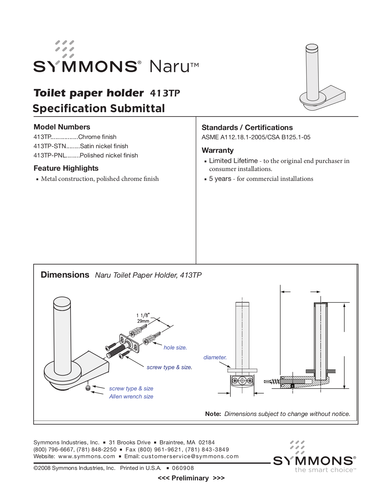 Symmons 413TP User Manual - ManualMachine.com