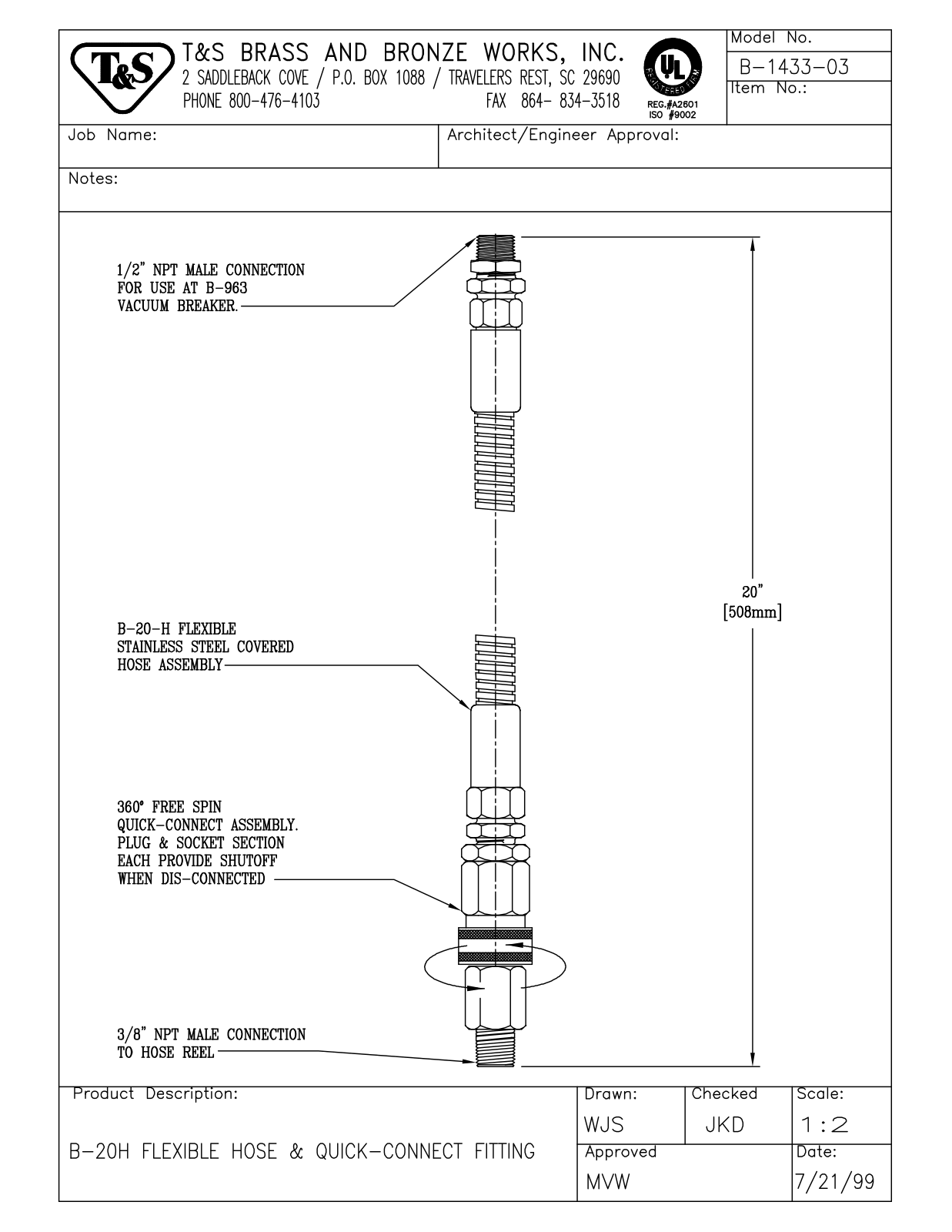 T & S Brass & Bronze Works B-1433-03 General Manual