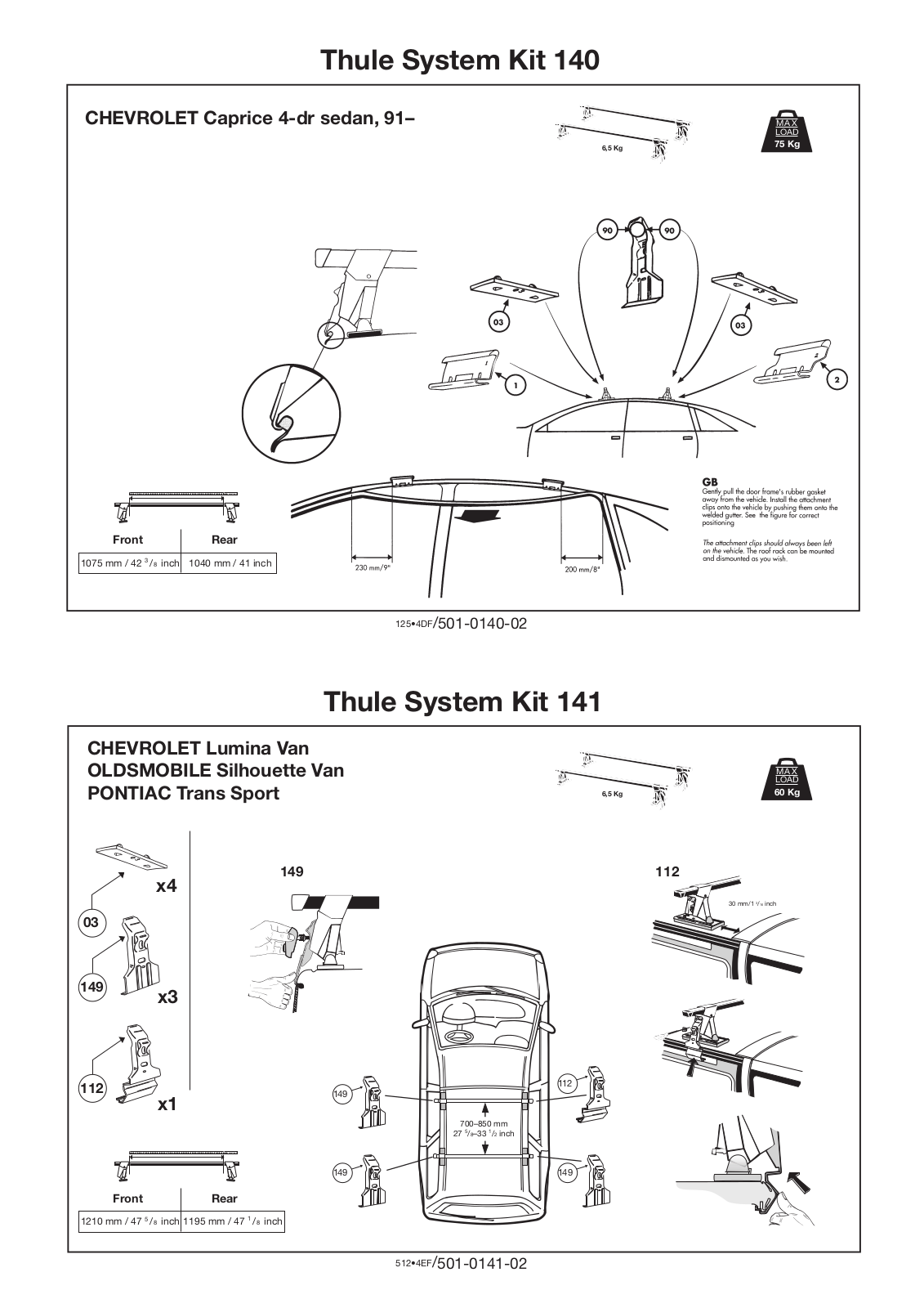 Thule 140, 141 User Manual