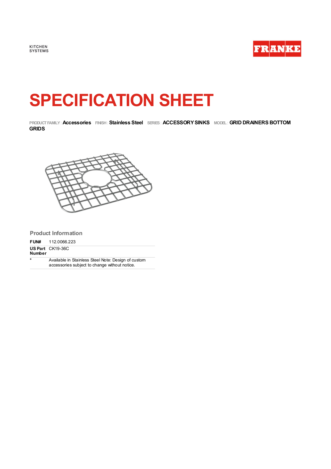 Franke FKX1048 Specifications - ManualMachine.com