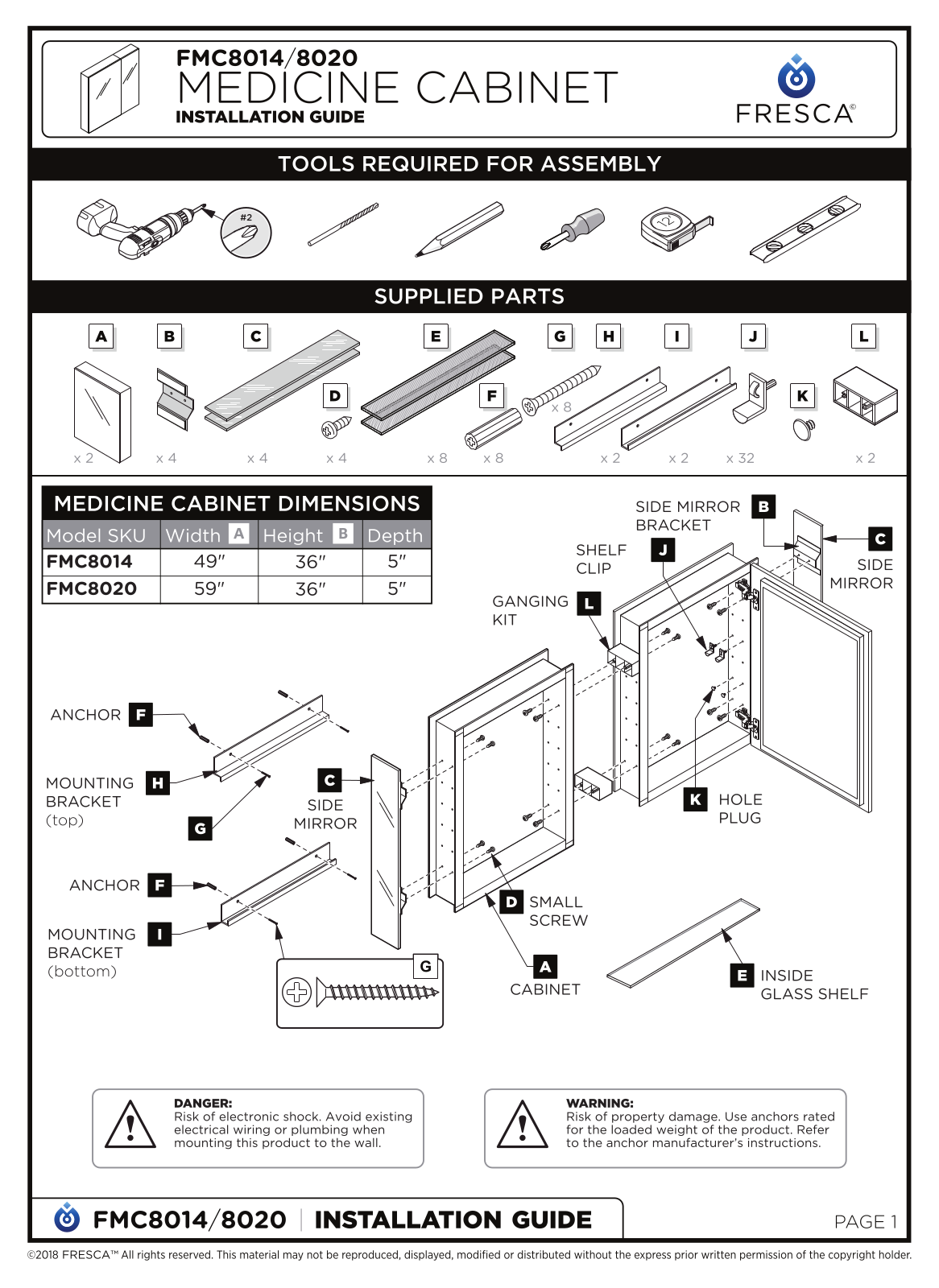 Fresca FMC8020, FMC8014 Installation Manual