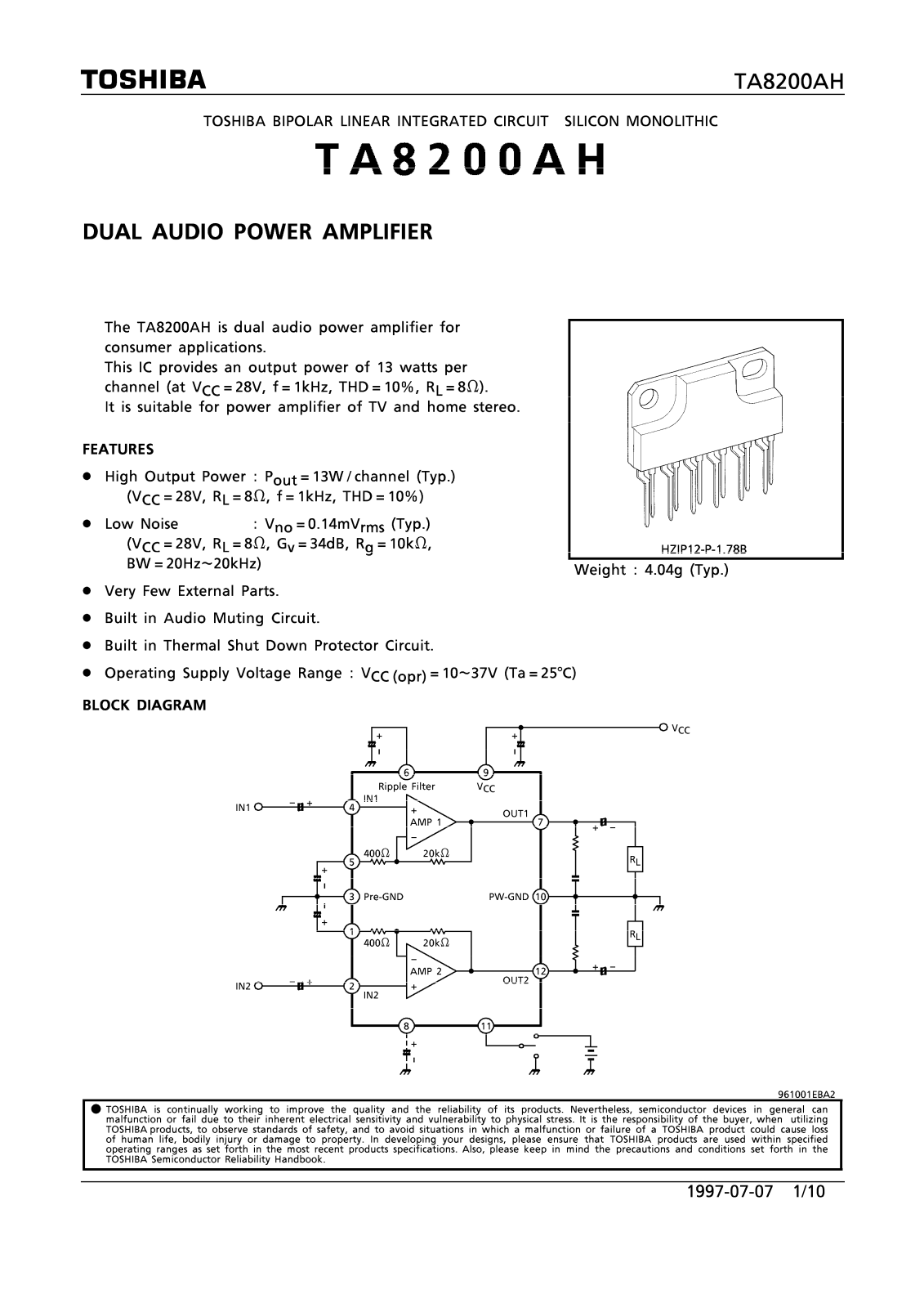 Datasheet TA8200AH Specification - ManualMachine.com