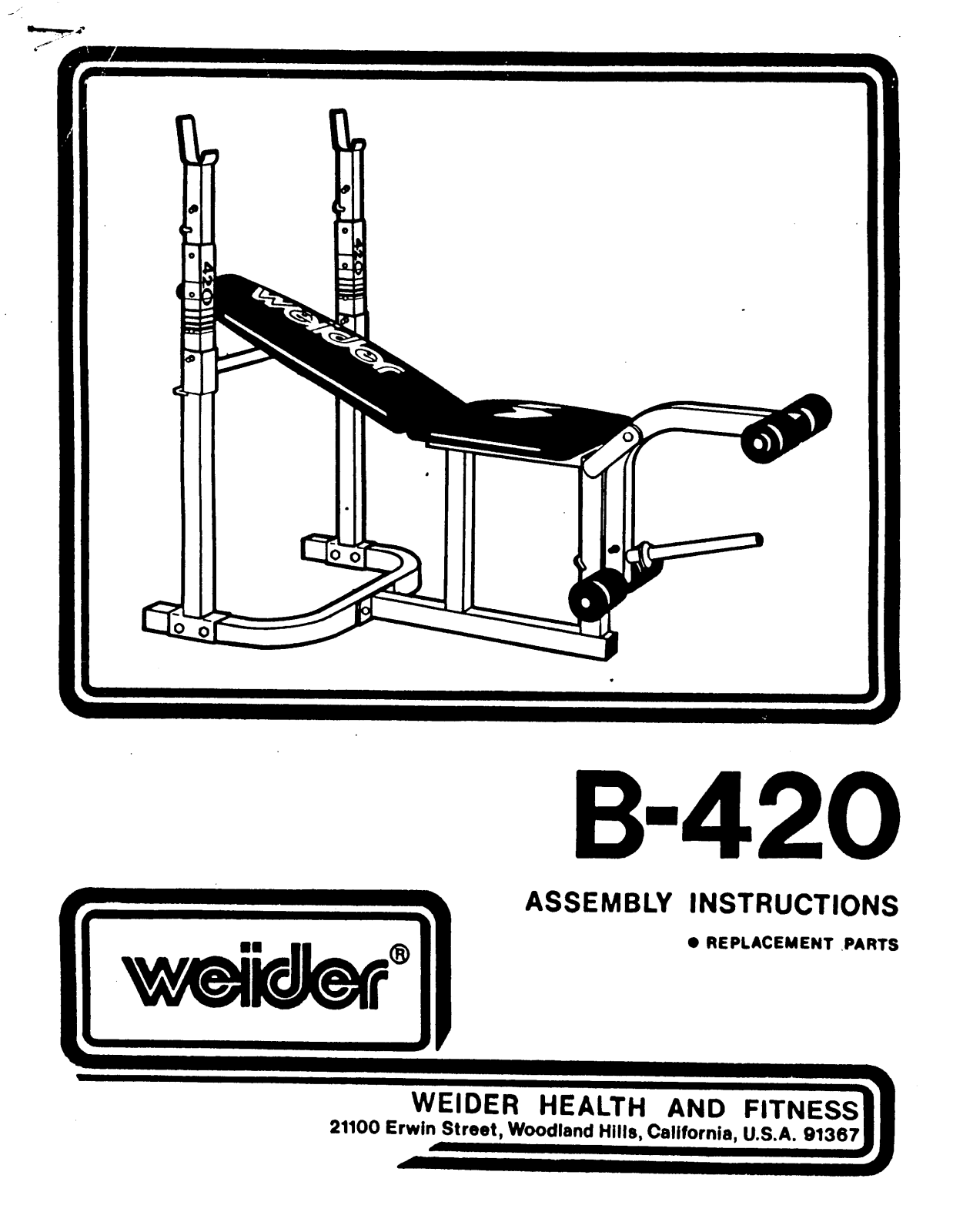 Weider 420, B-420 Owner's Manual