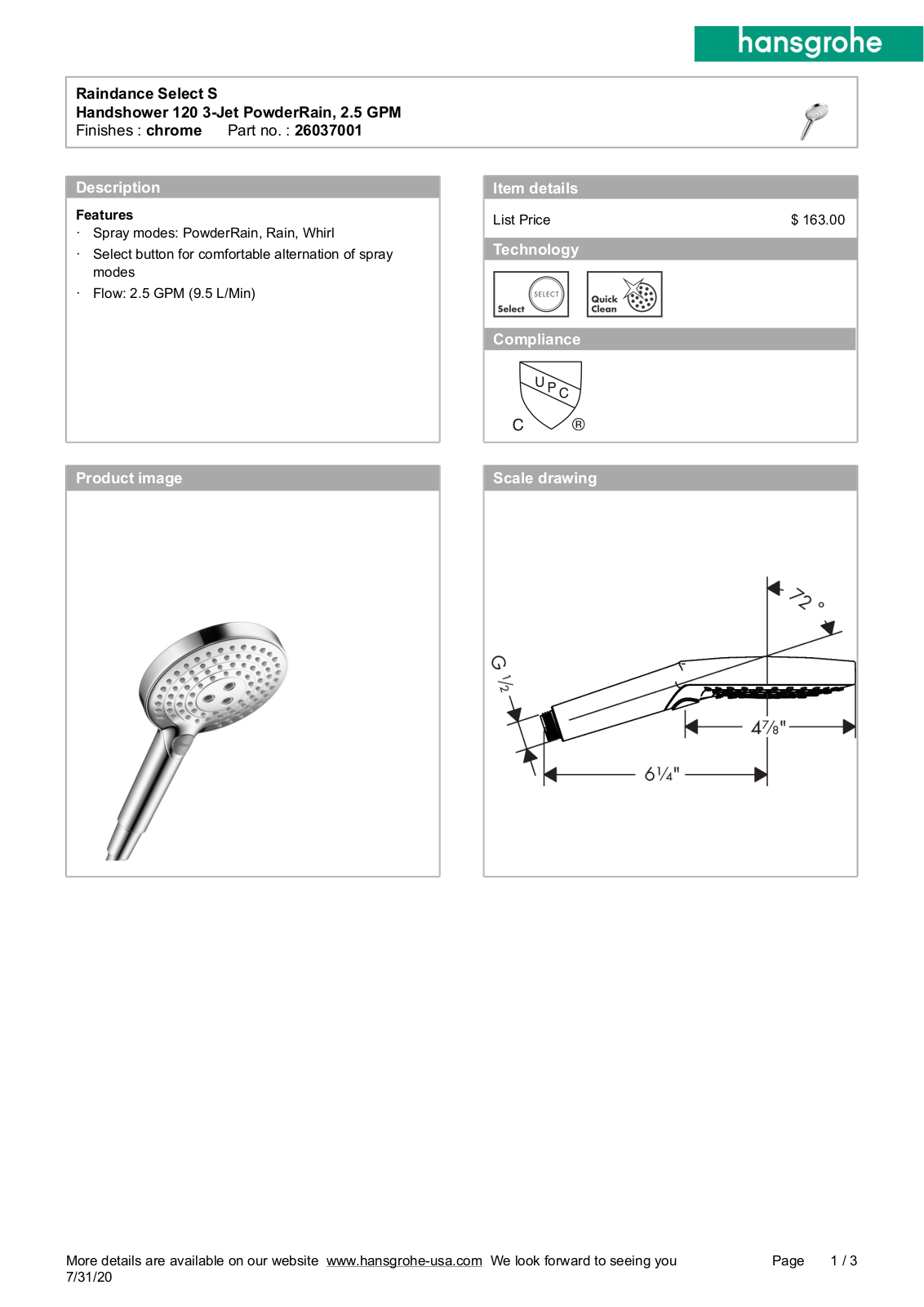 Hansgrohe GCDC1600 Specifications - ManualMachine.com