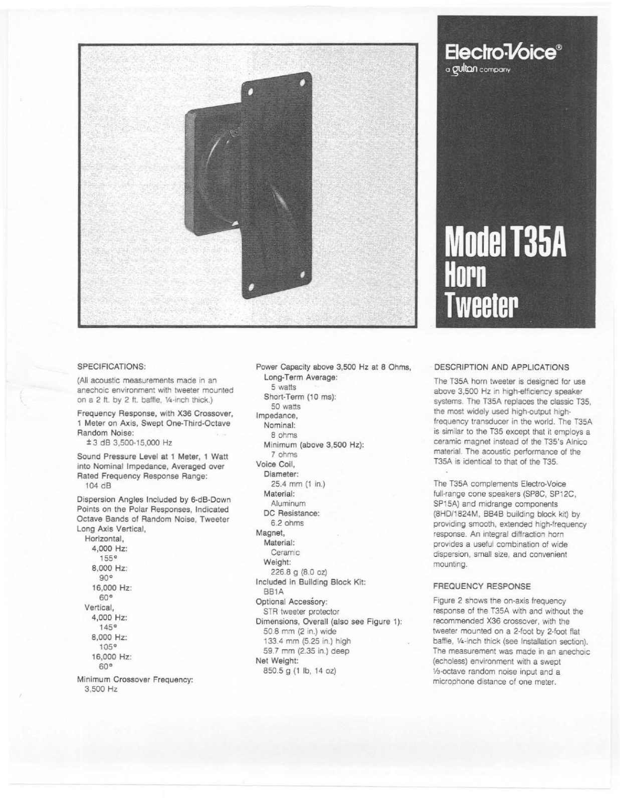 Electro-voice T35A DATASHEET