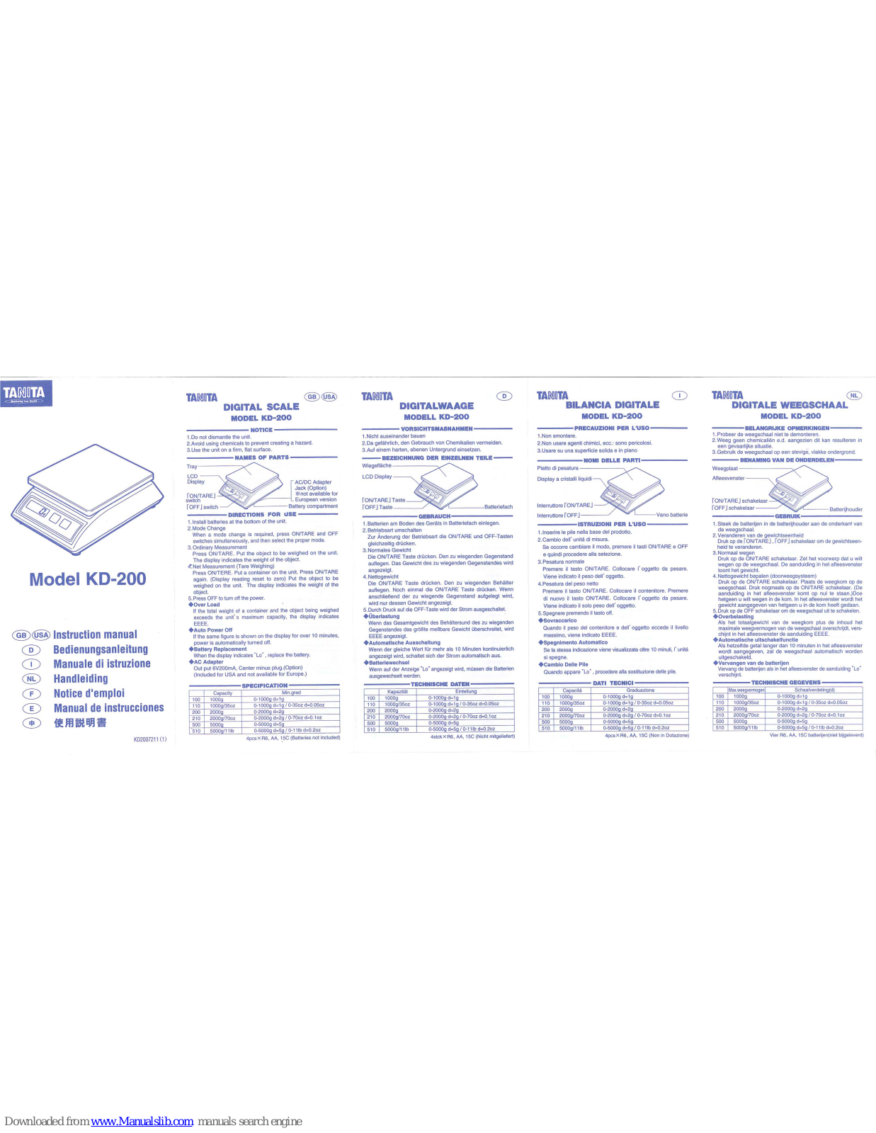 Tanita KD-200 Instruction Manual