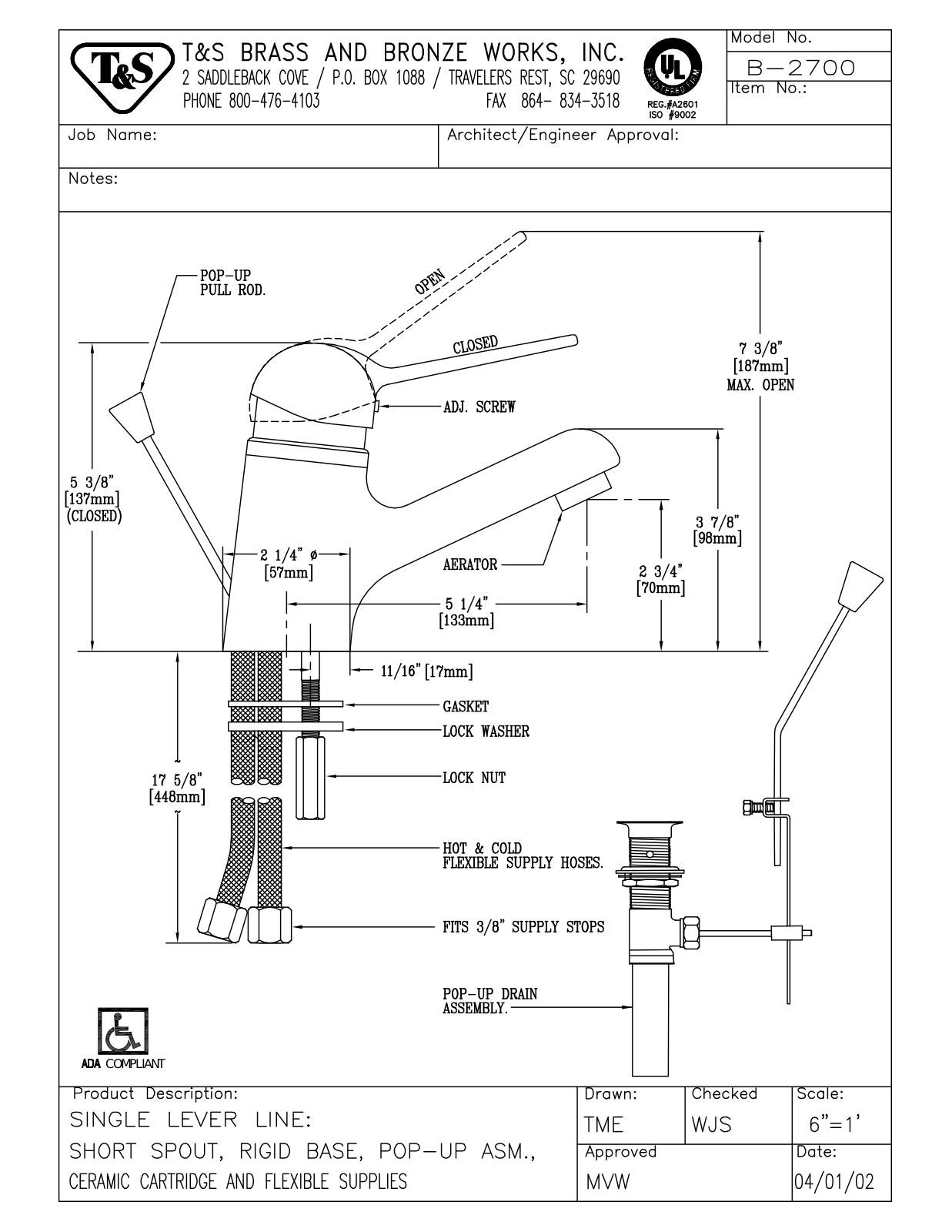 T&S Brass Manuals B-2700 User Manual