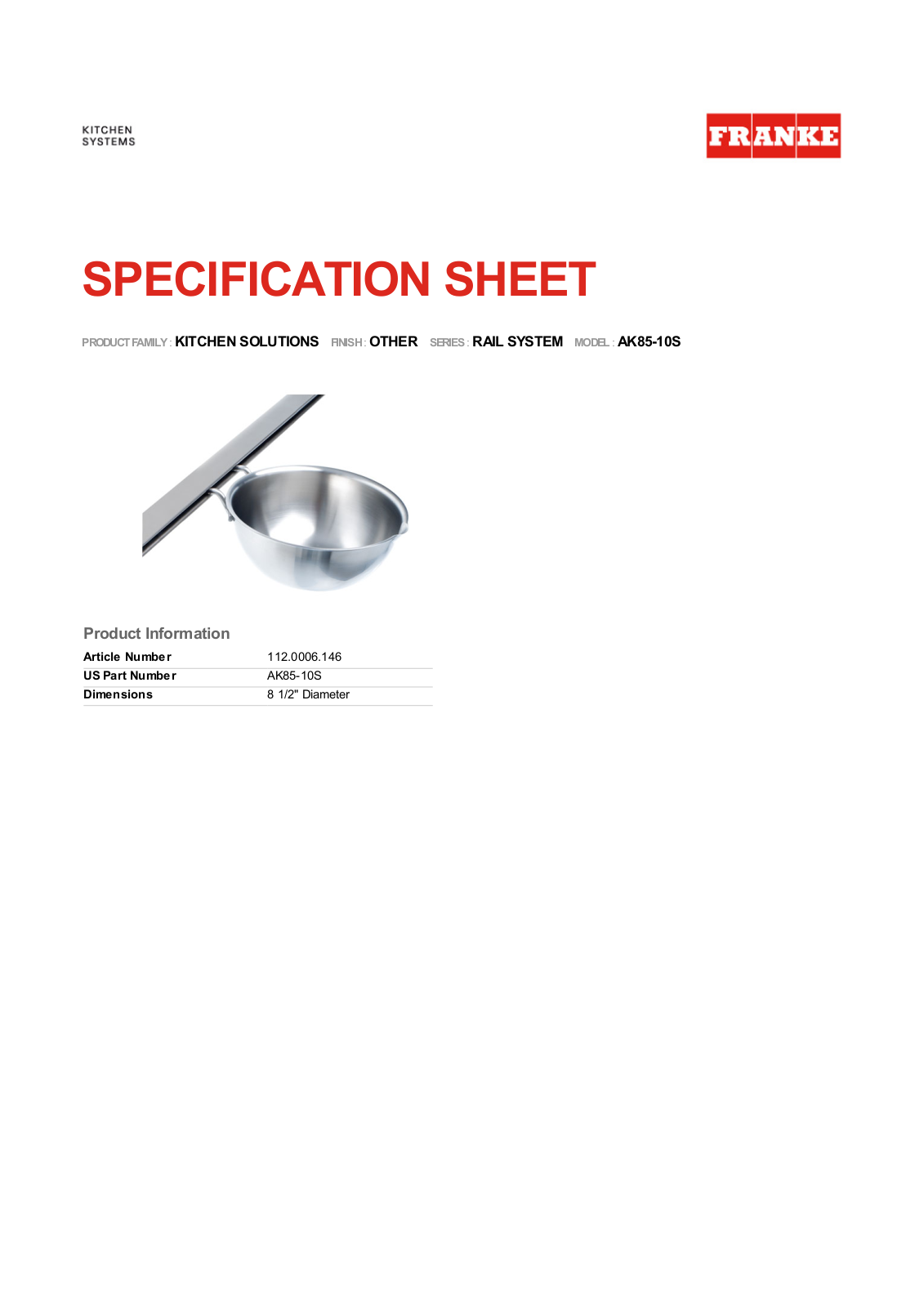 Franke Foodservice AK85-10S User Manual